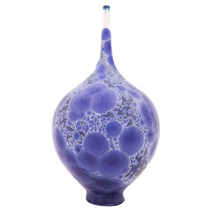 Vase by Isak Isaksson, Blue & White Glaze, Contemporary Swedish Ceramicist