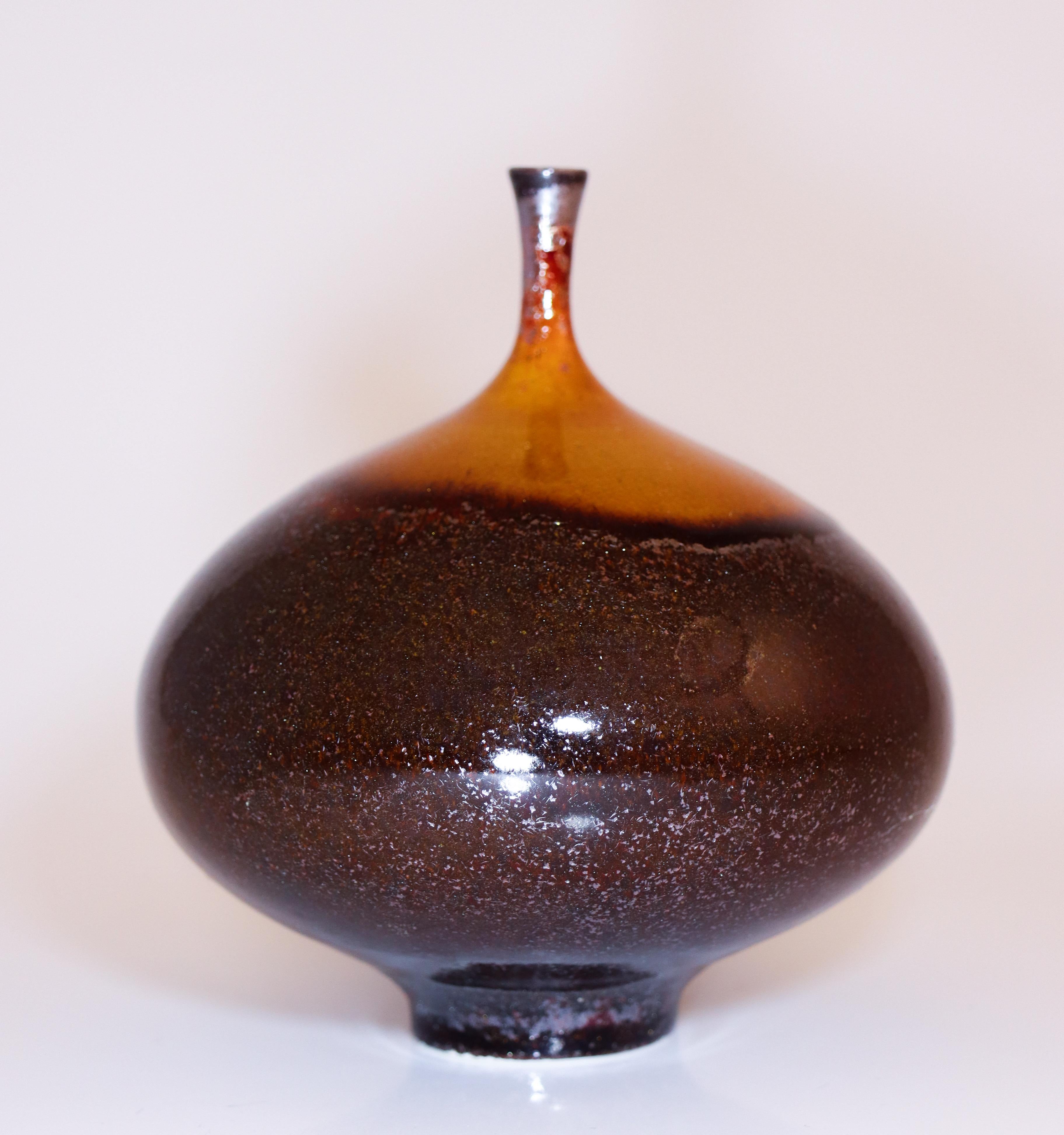 Swedish Isak Isaksson Brown / Black Ceramic Vase - Crystalline Glaze Contemporary Artist For Sale