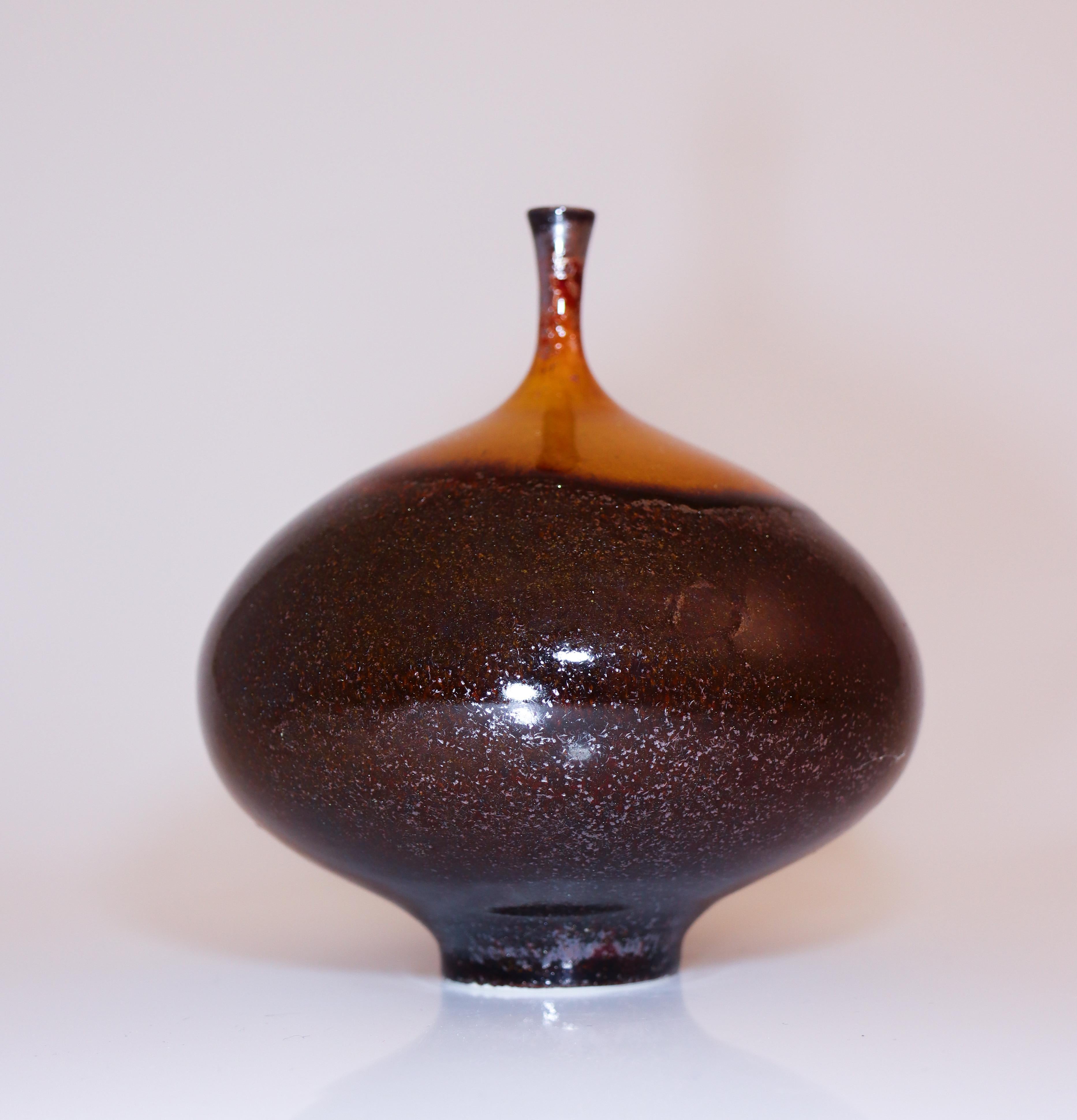 Glazed Isak Isaksson Brown / Black Ceramic Vase - Crystalline Glaze Contemporary Artist For Sale