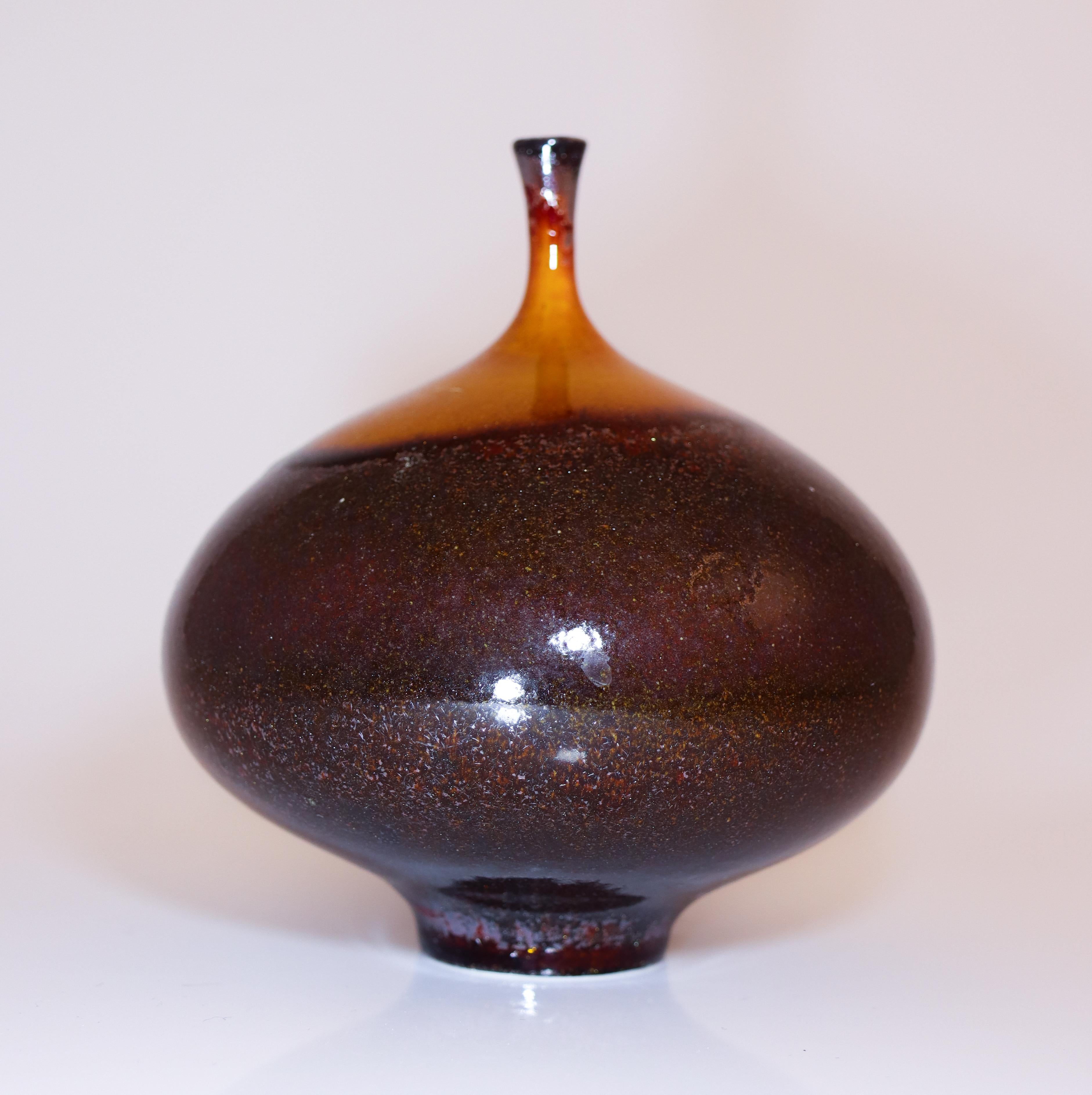 Isak Isaksson Brown / Black Ceramic Vase - Crystalline Glaze Contemporary Artist For Sale 1