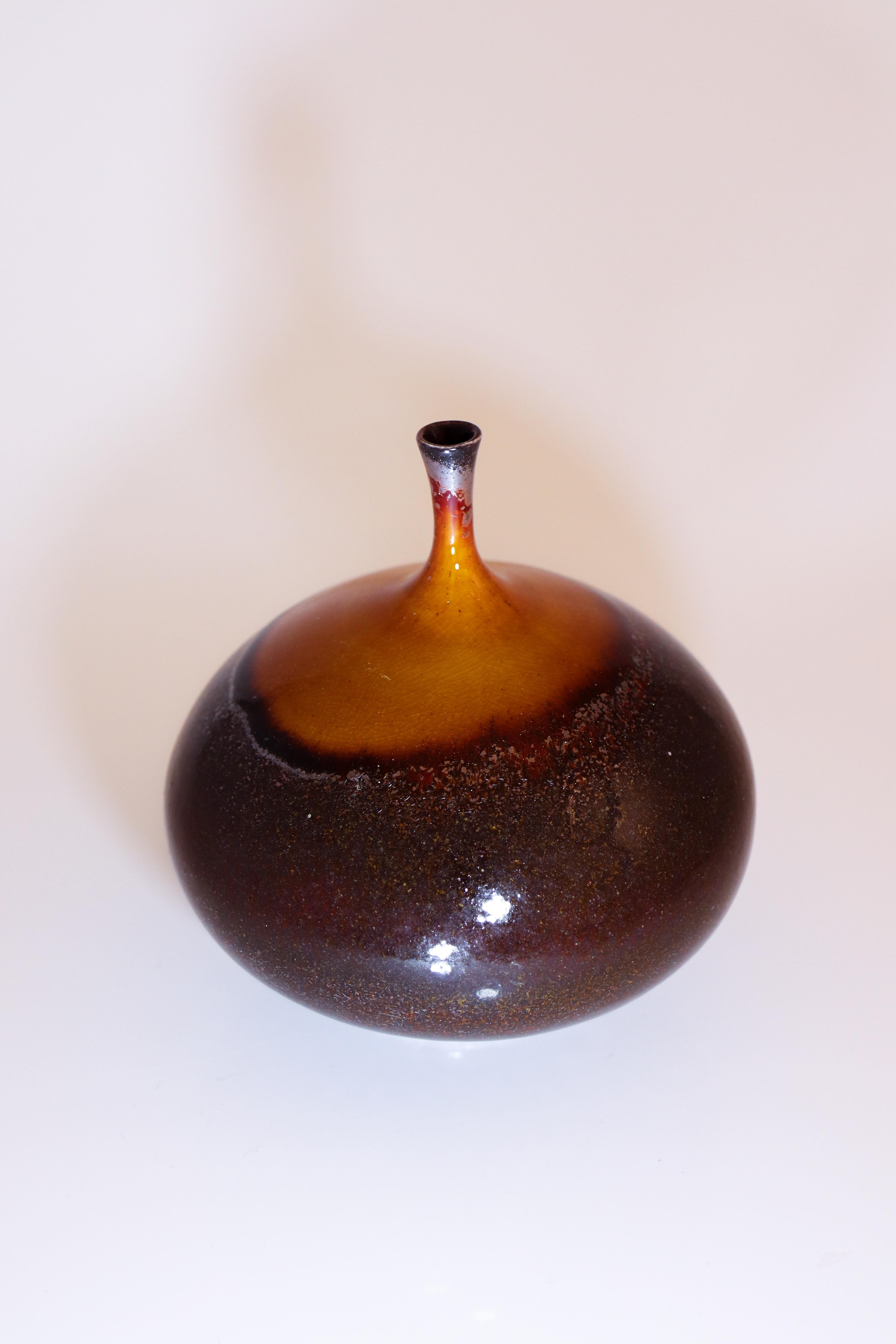 Isak Isaksson Brown / Black Ceramic Vase - Crystalline Glaze Contemporary Artist For Sale 2