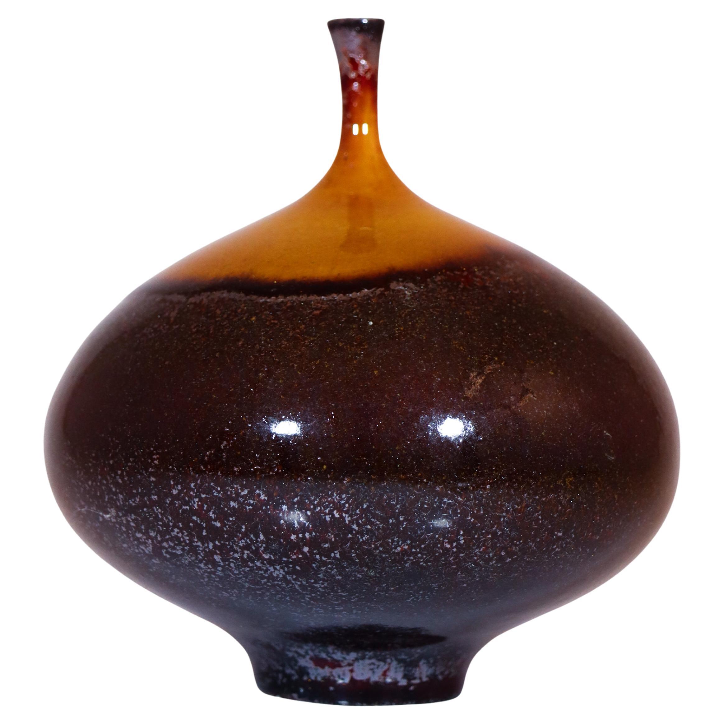 Isak Isaksson Brown / Black Ceramic Vase - Crystalline Glaze Contemporary Artist