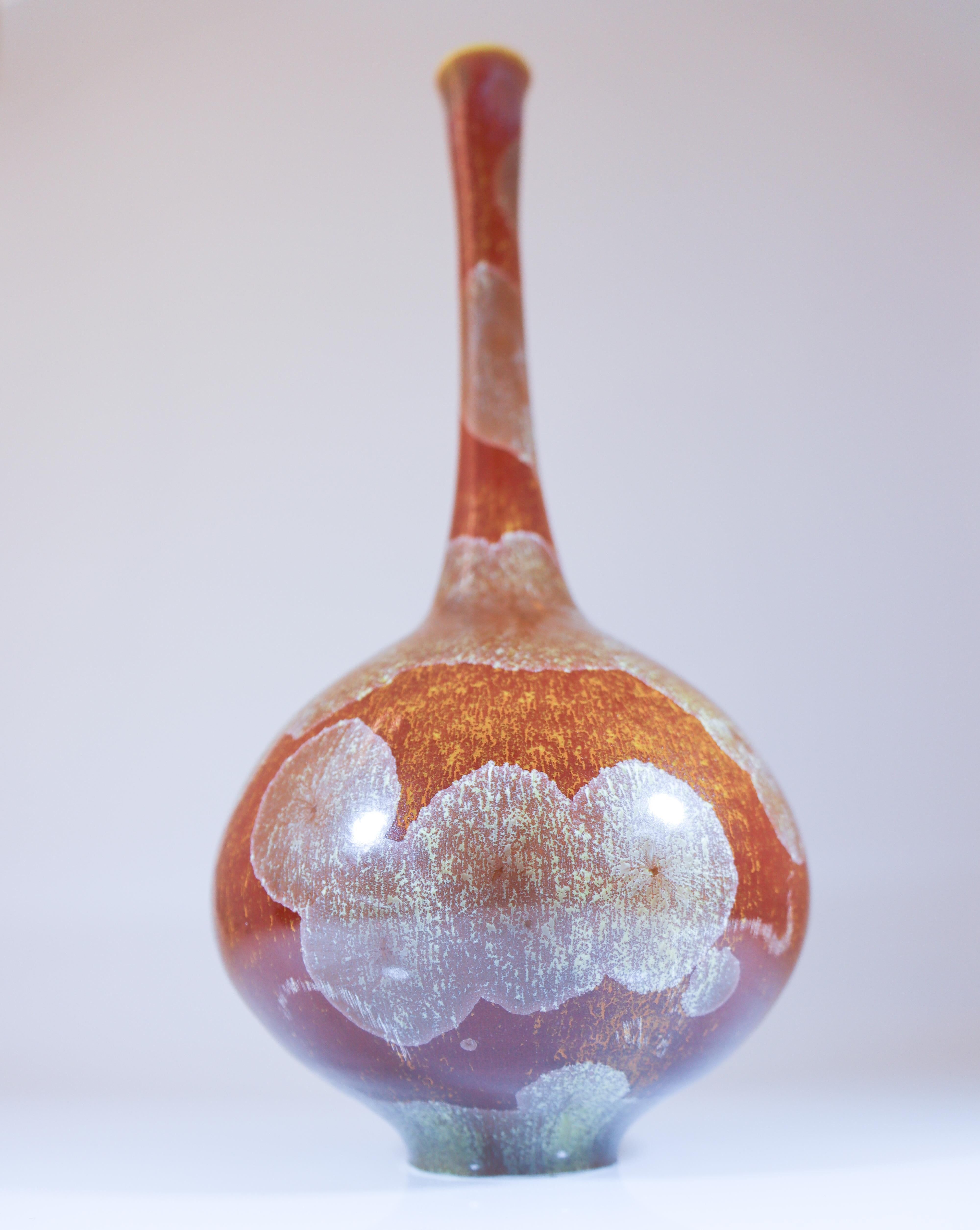 Swedish Isak Isaksson - Brown Ceramic Vase Crystalline Glaze Contemporary Artist For Sale