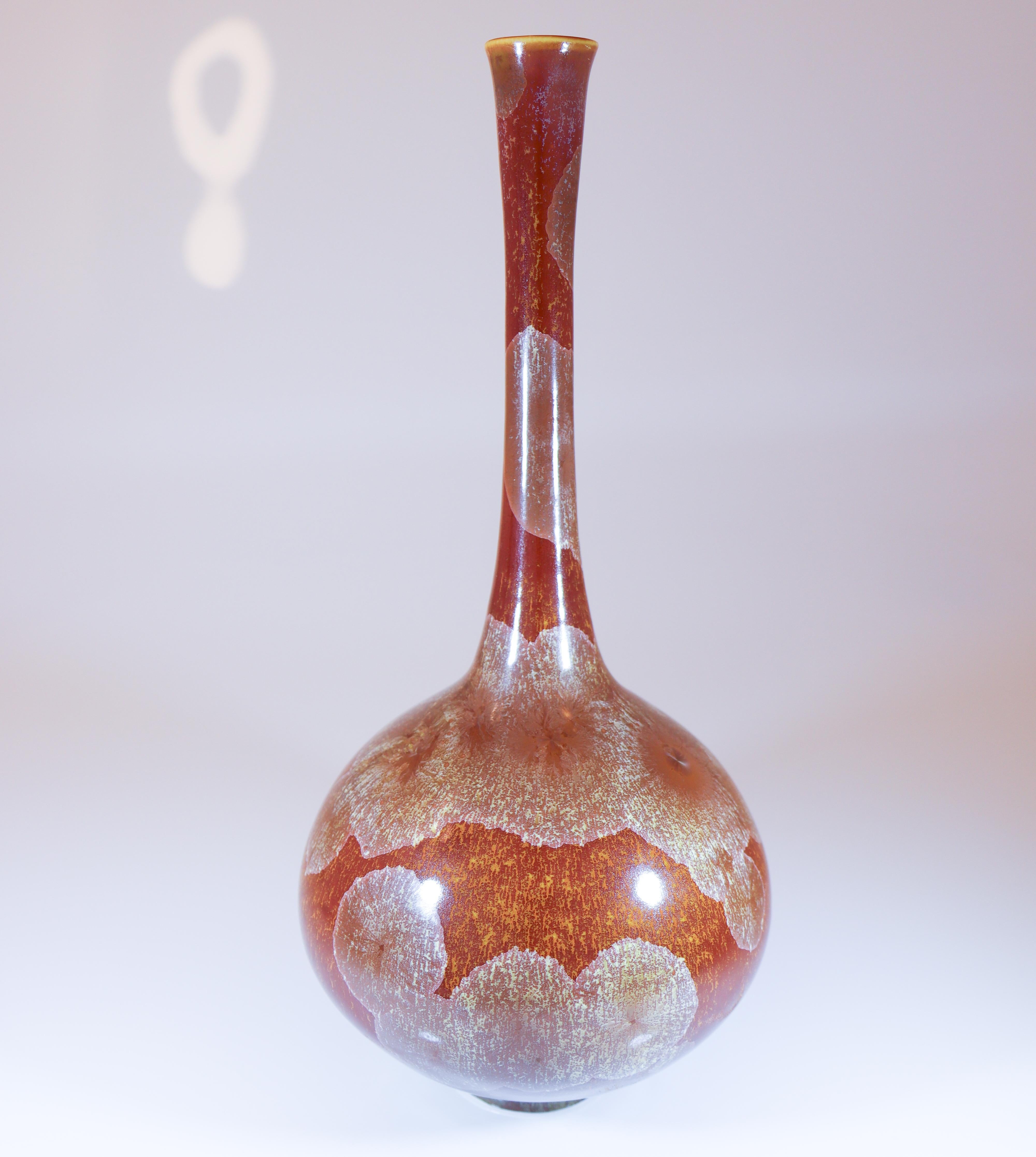 Glazed Isak Isaksson - Brown Ceramic Vase Crystalline Glaze Contemporary Artist For Sale
