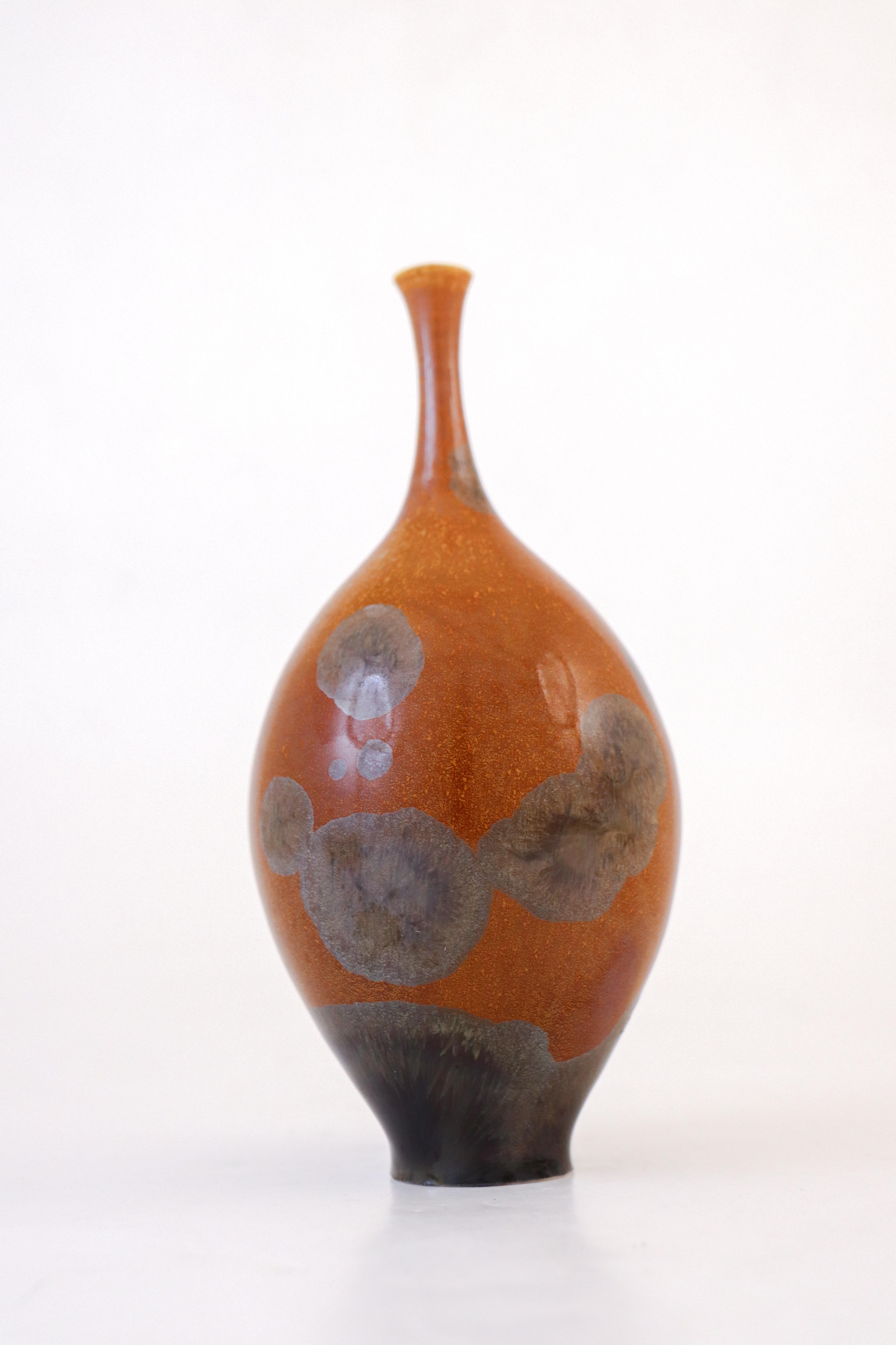 Scandinavian Modern Isak Isaksson Brown Ceramic Vase, silver Crystalline Glaze Contemporary Artist