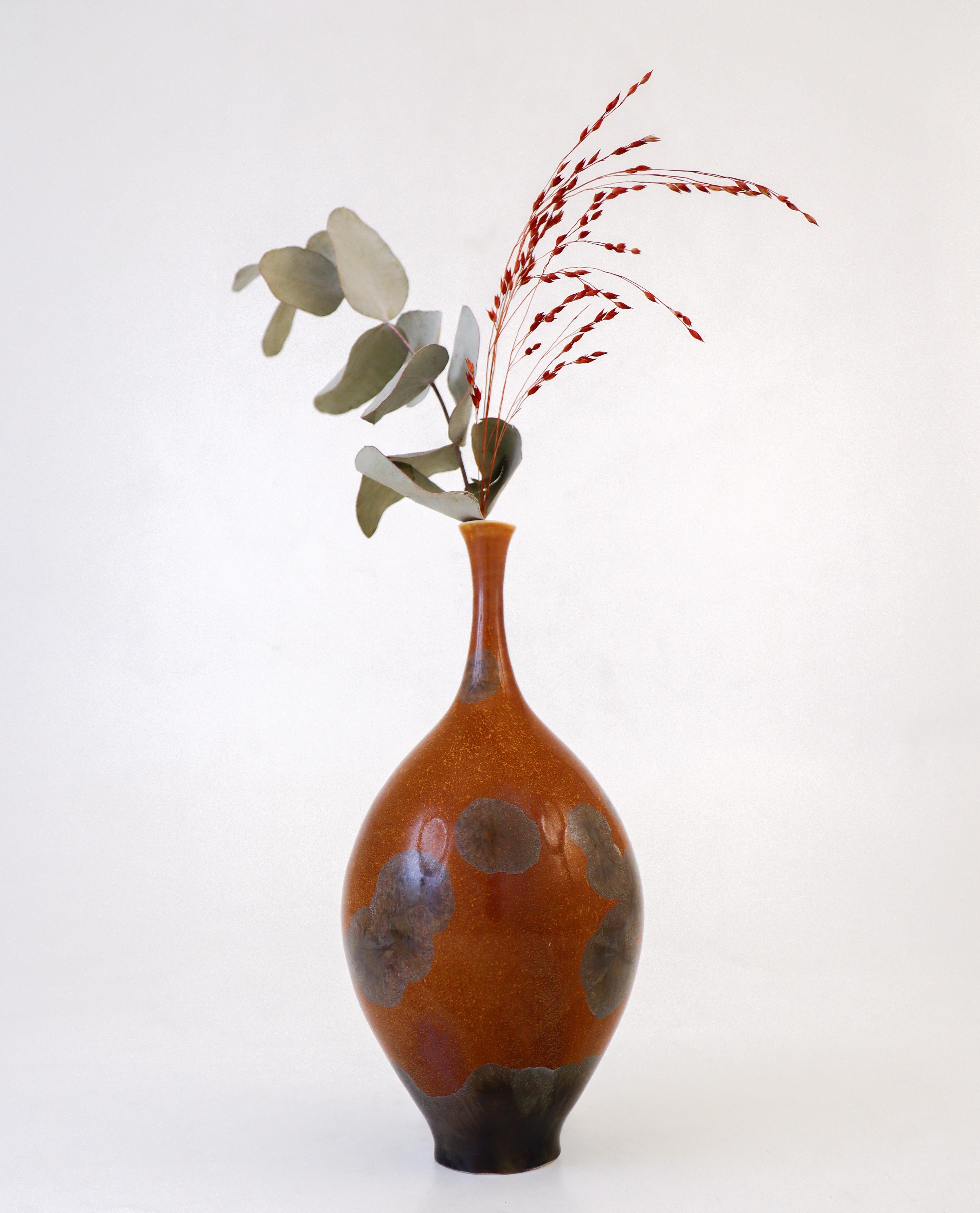 Isak Isaksson Brown Ceramic Vase, silver Crystalline Glaze Contemporary Artist 1