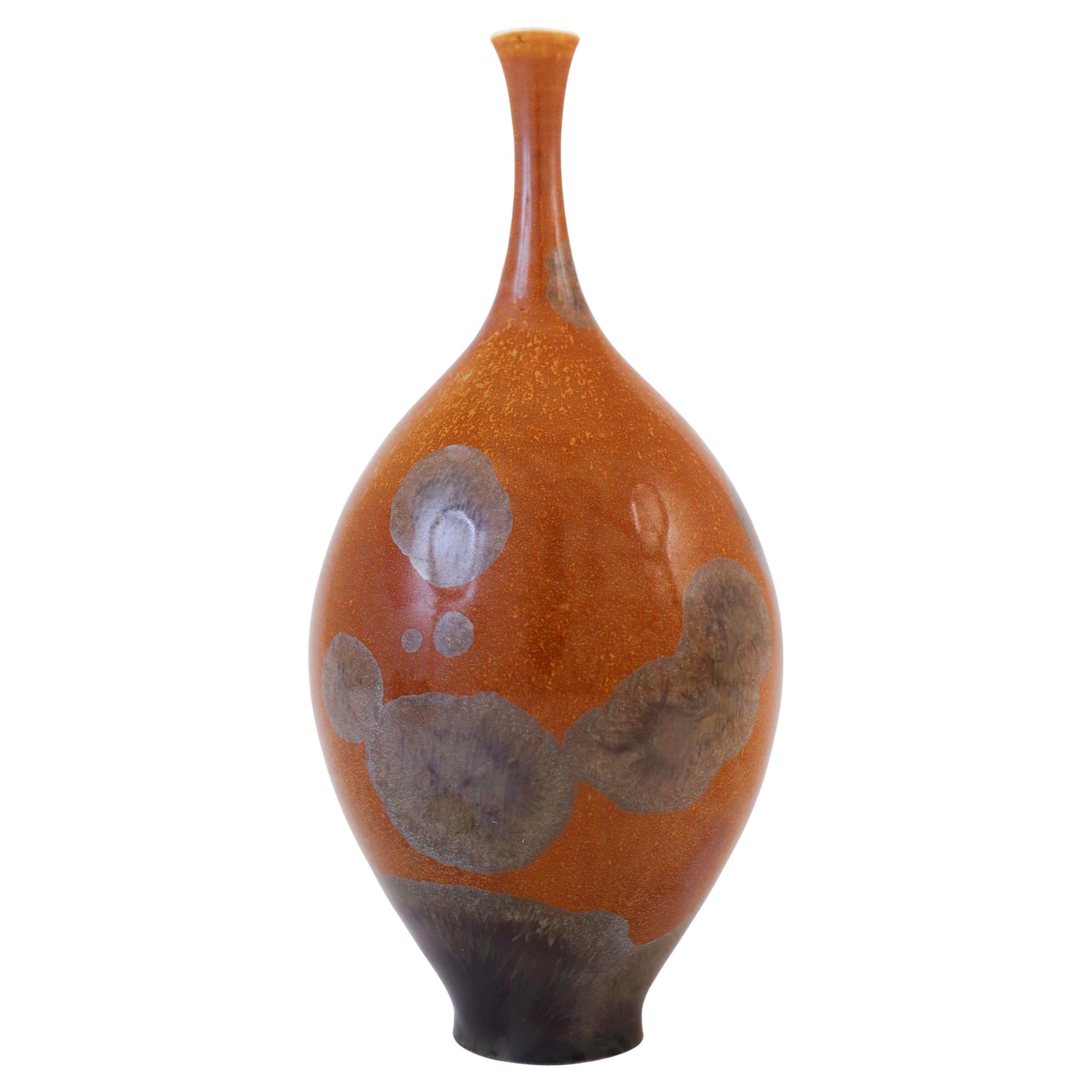 Isak Isaksson Brown Ceramic Vase, silver Crystalline Glaze Contemporary Artist