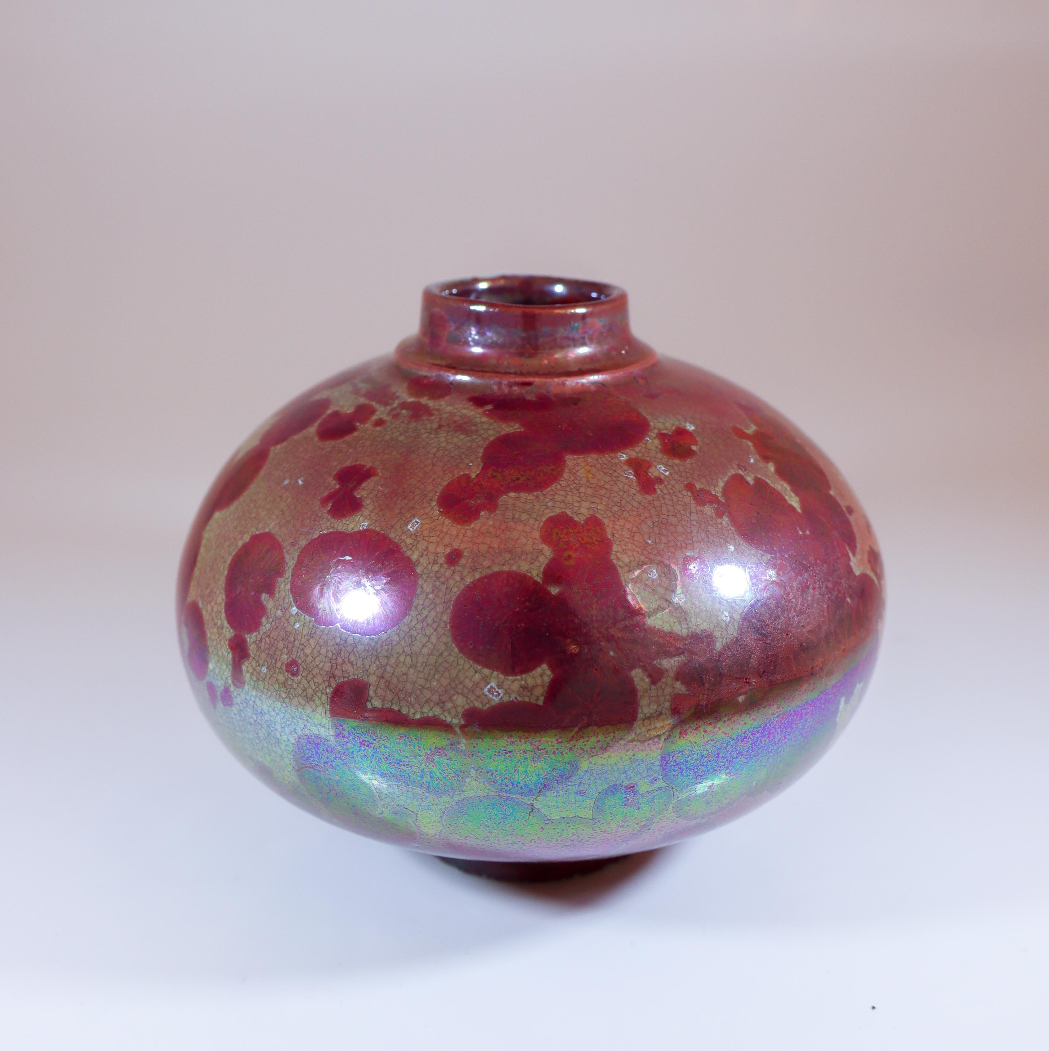 Glazed Isak Isaksson Ceramic Vase -Glossy Pink Crystalline Glaze Contemporary Artist For Sale