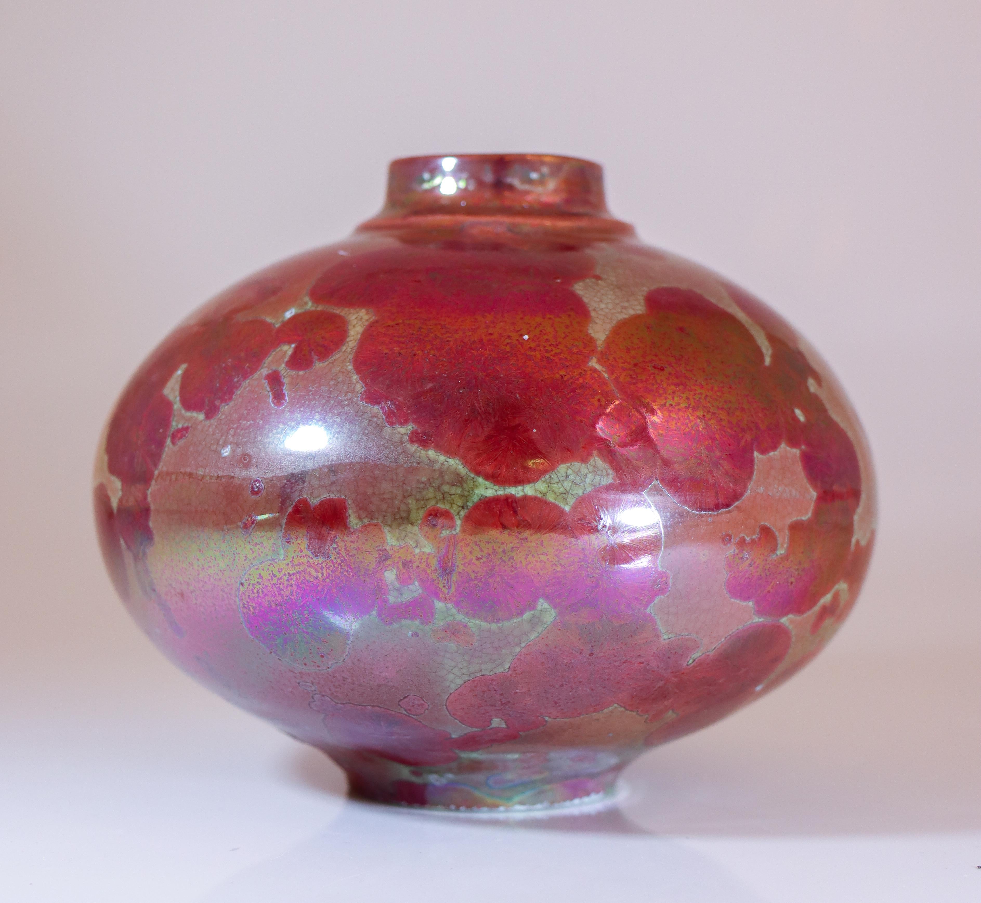 Isak Isaksson Ceramic Vase -Glossy Pink Crystalline Glaze Contemporary Artist For Sale 1