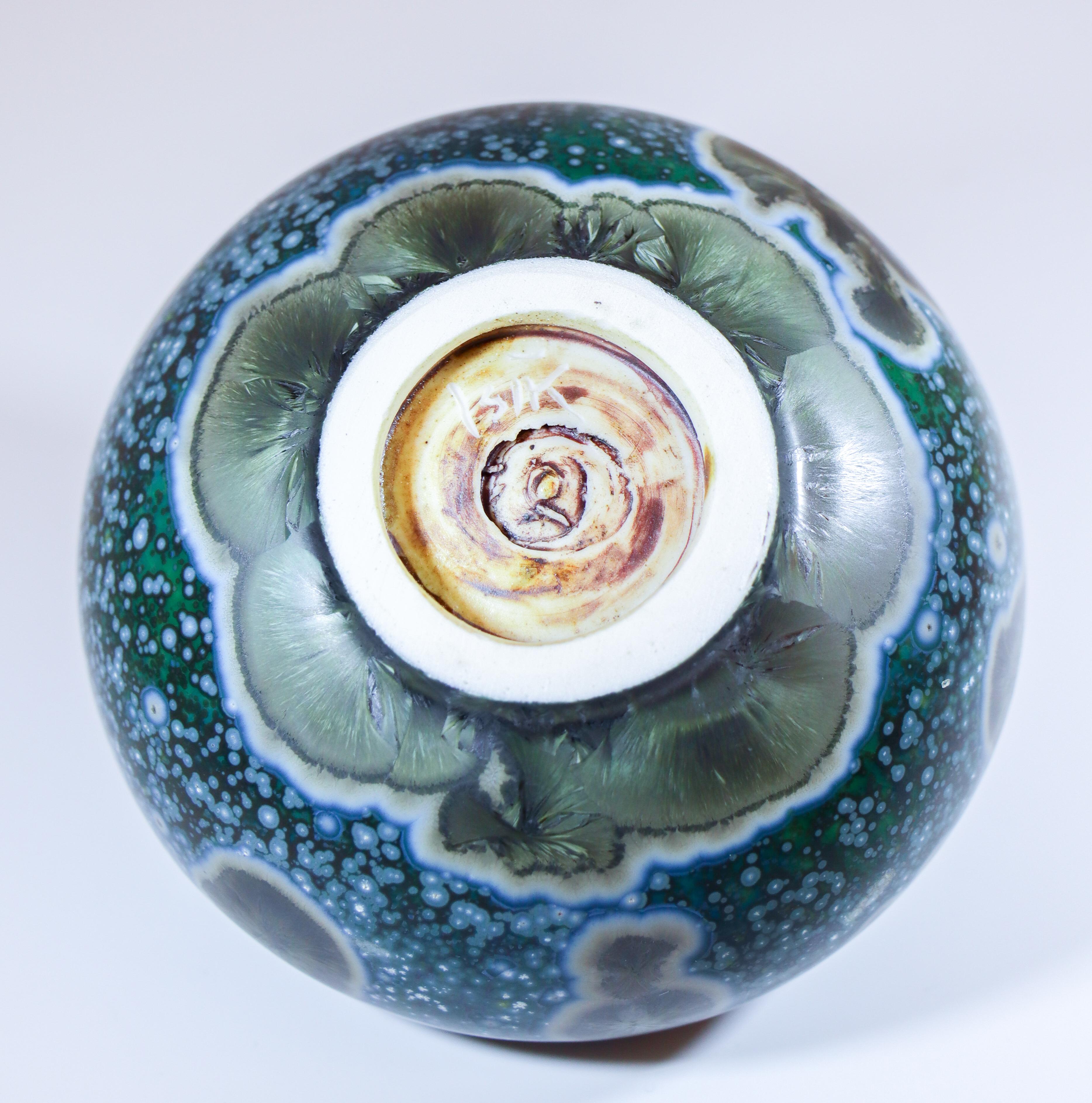 Isak Isaksson Ceramic Vase - Green Crystalline Glaze Contemporary Artist For Sale 3