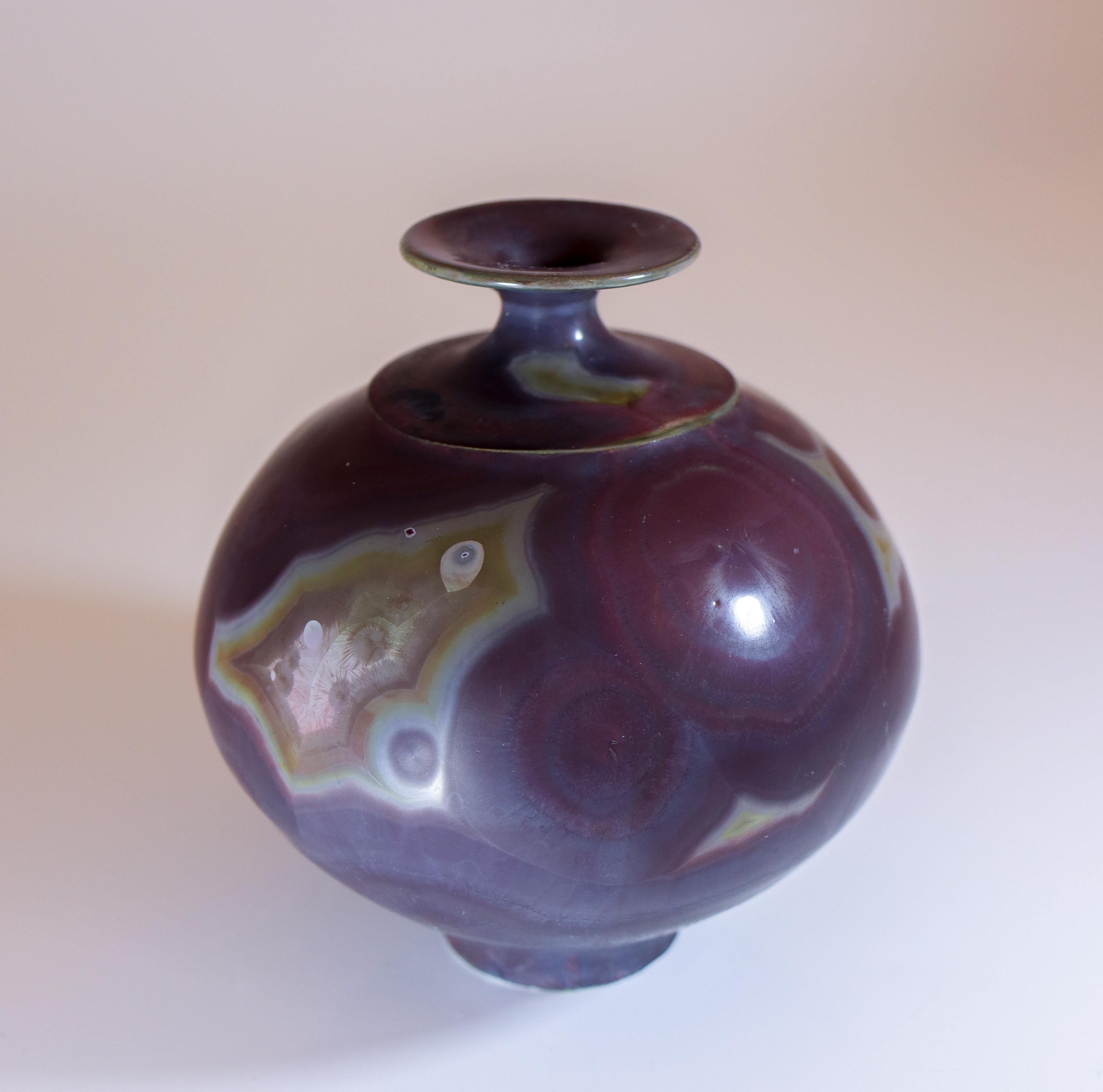 Scandinavian Modern Isak Isaksson Ceramic Vase - Purple Matte Crystalline Glaze Contemporary Artist For Sale