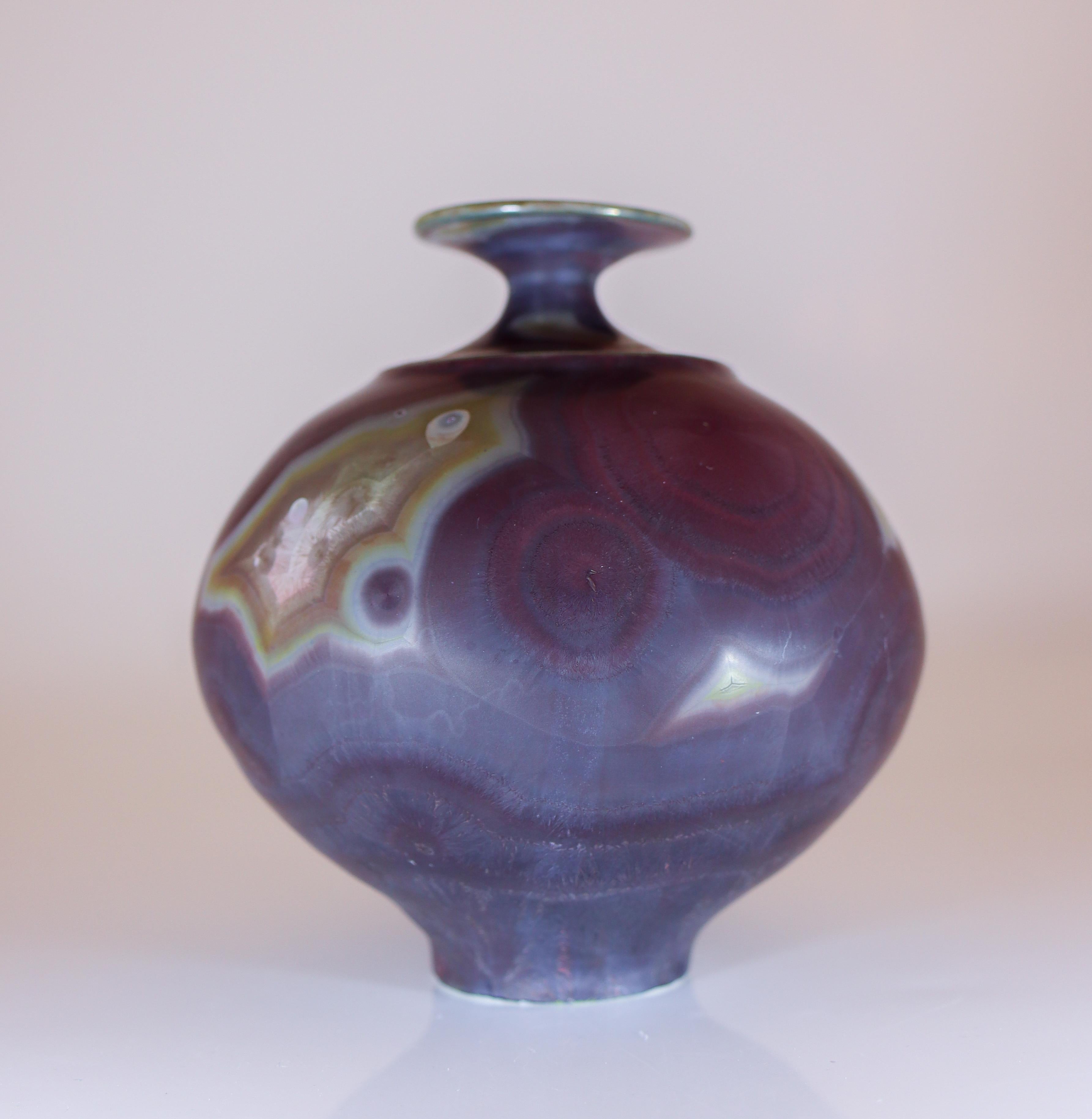 Swedish Isak Isaksson Ceramic Vase - Purple Matte Crystalline Glaze Contemporary Artist For Sale
