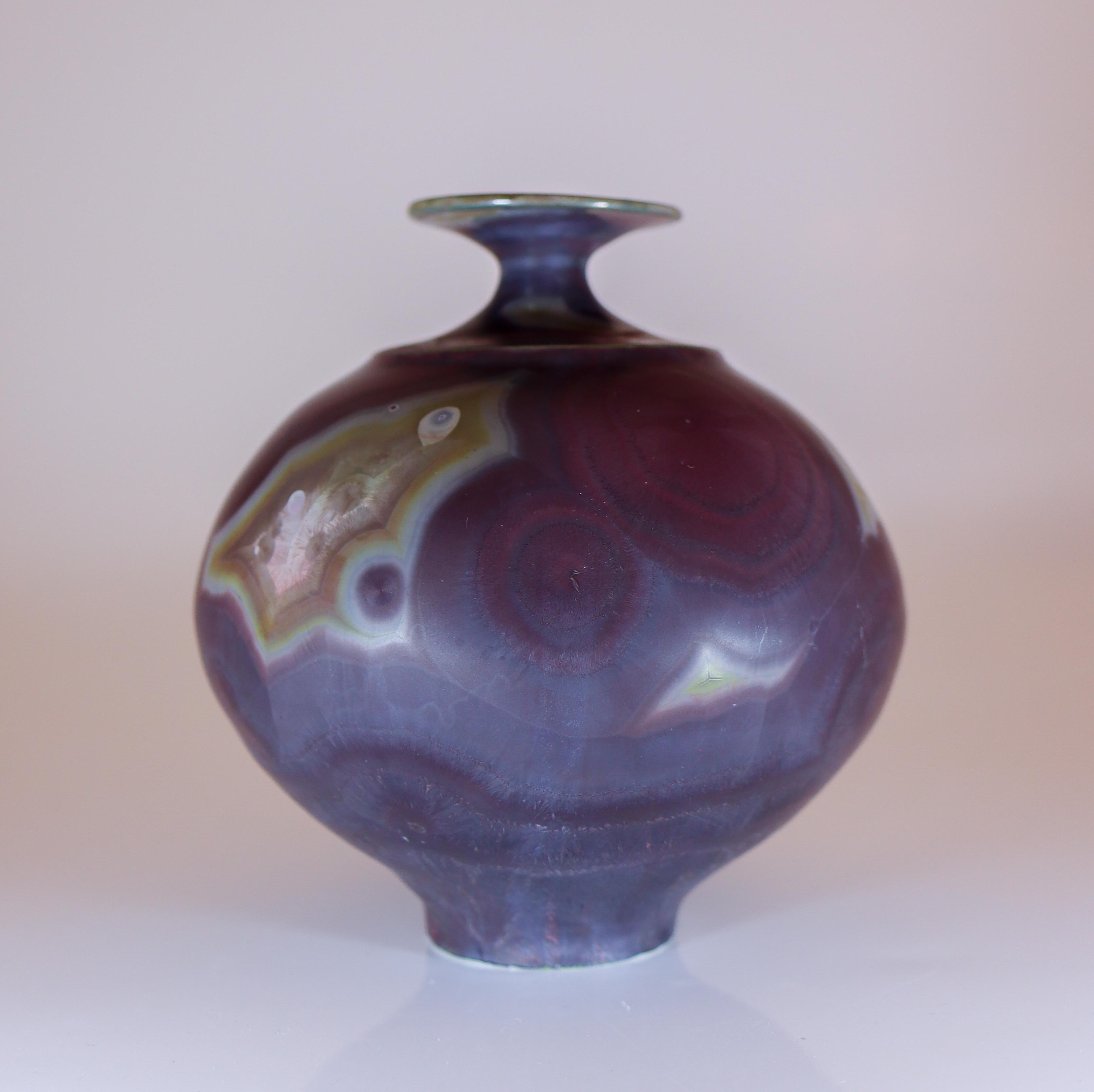 Glazed Isak Isaksson Ceramic Vase - Purple Matte Crystalline Glaze Contemporary Artist For Sale
