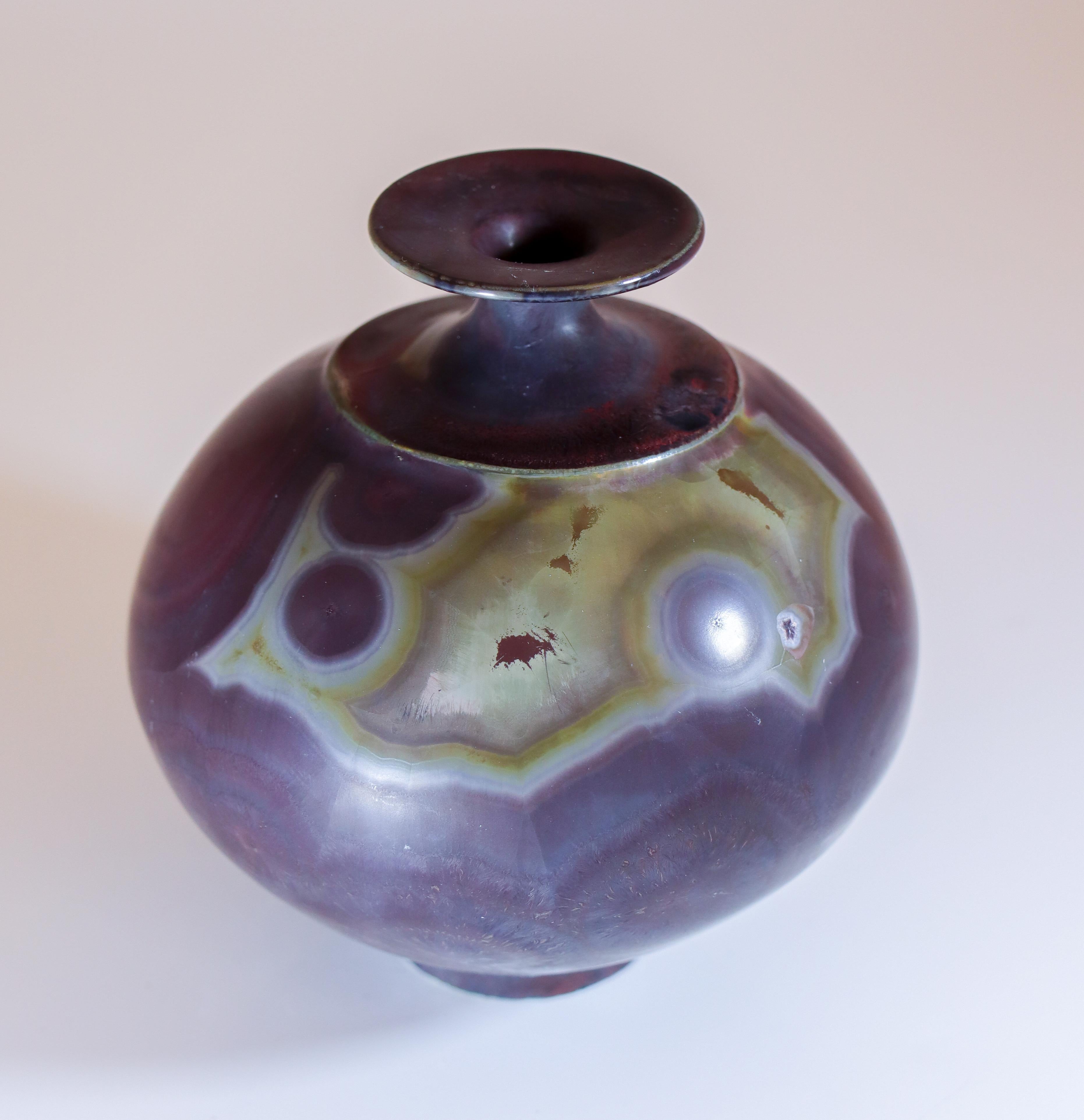 Isak Isaksson Ceramic Vase - Purple Matte Crystalline Glaze Contemporary Artist For Sale 1