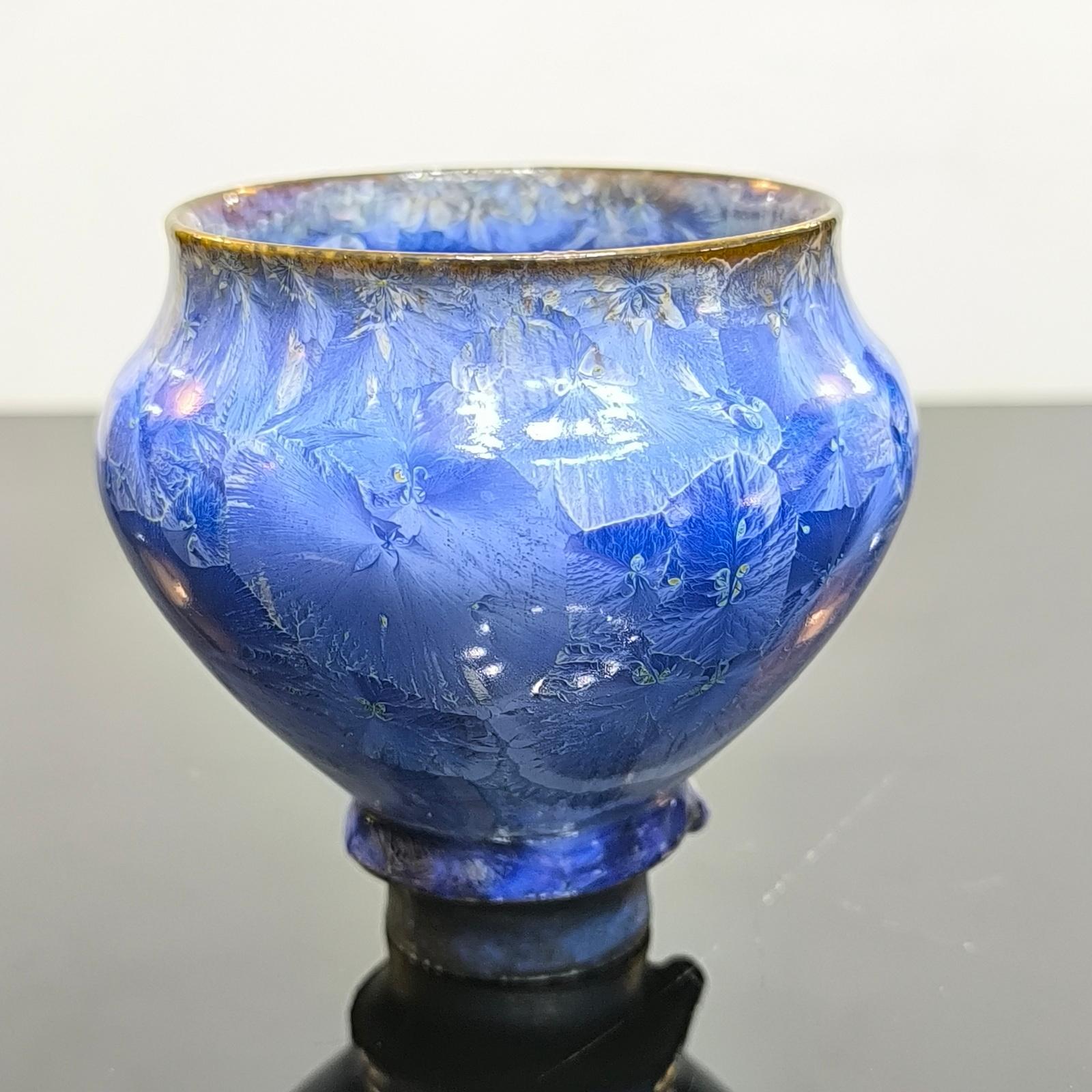 Stoneware Isak Isaksson Crystal Glaze Porcelain Ceramic Bowl on Foot, own Studio For Sale