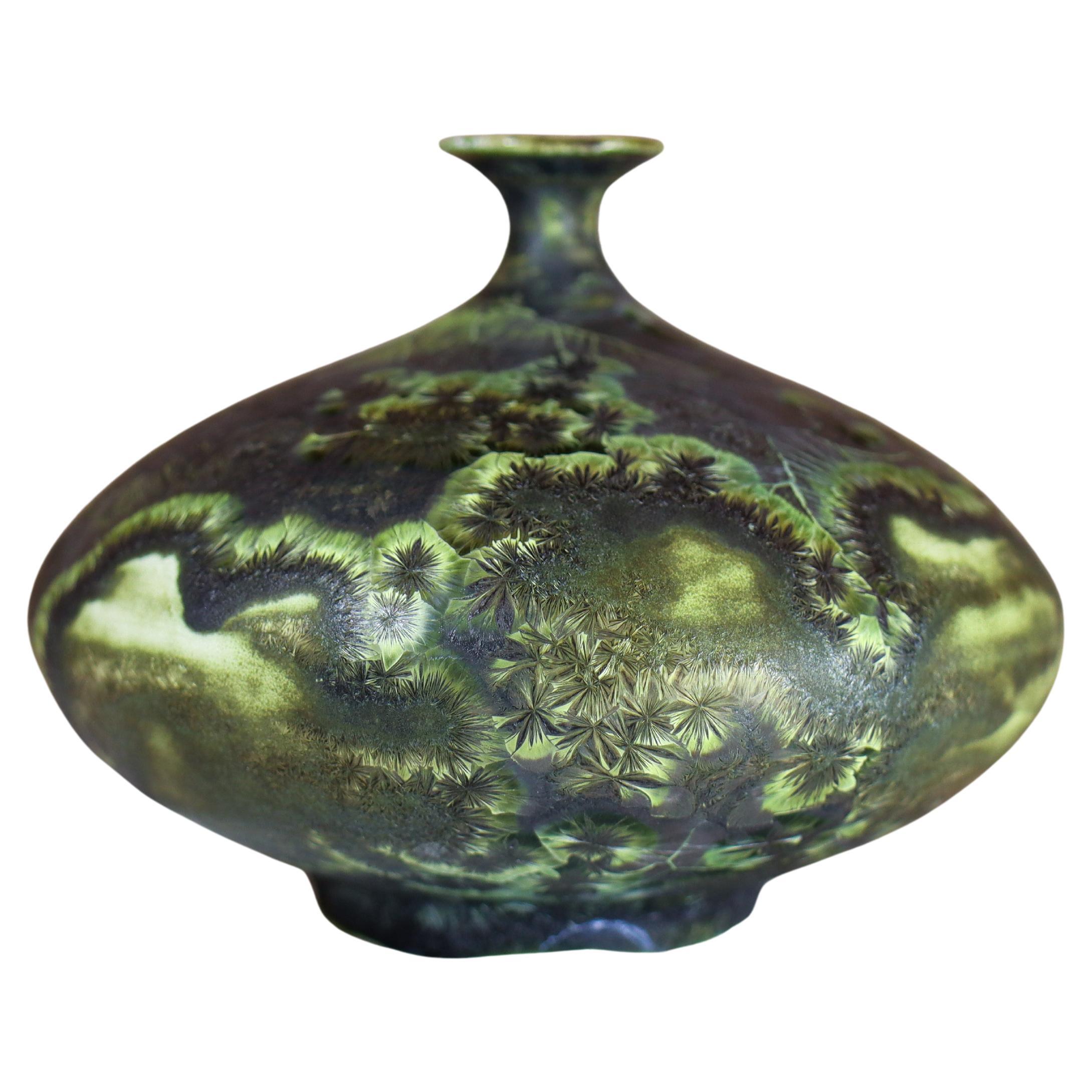 Isak Isaksson - Darkgreen Ceramic Vase Crystalline Glaze Contemporary