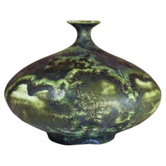 Isak Isaksson - Vase en céramique vert foncé glaçure cristalline Contemporary