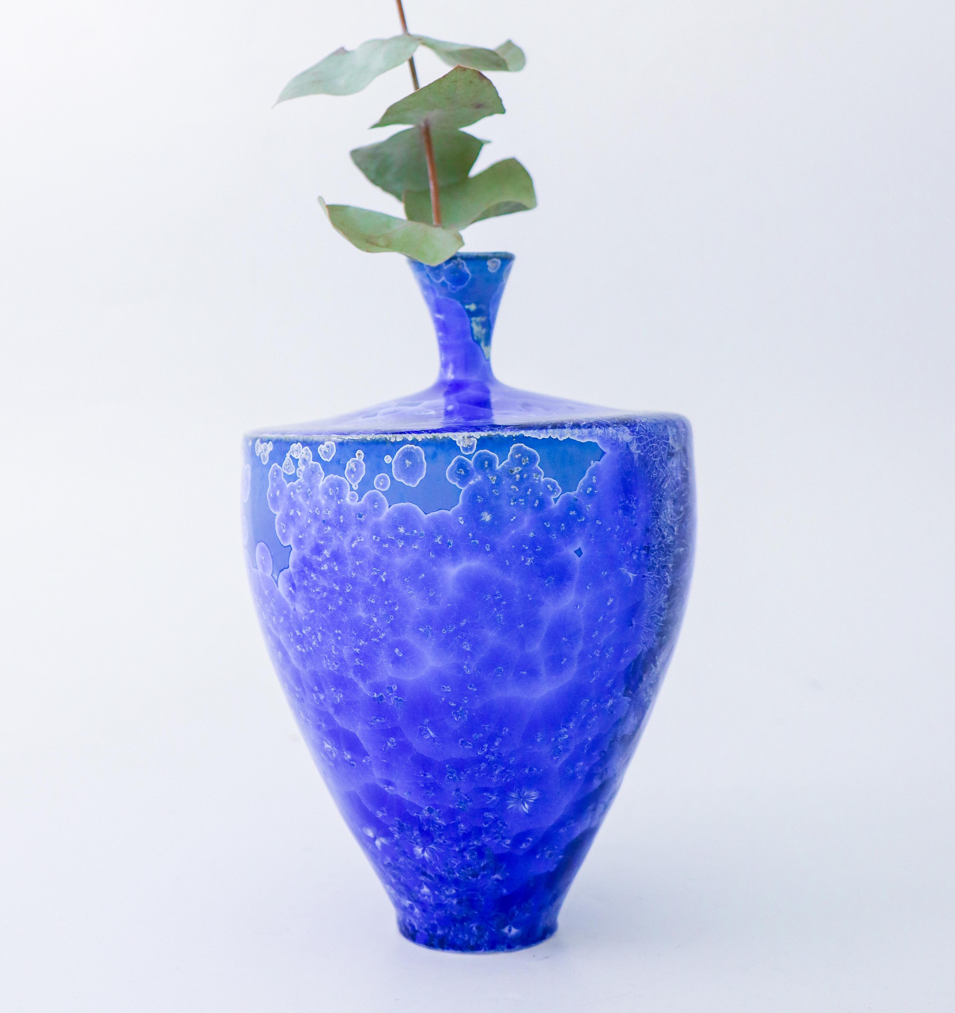 Swedish Isak Isaksson Deep Blue Ceramic Vase Crystalline Glaze Contemporary Artist For Sale