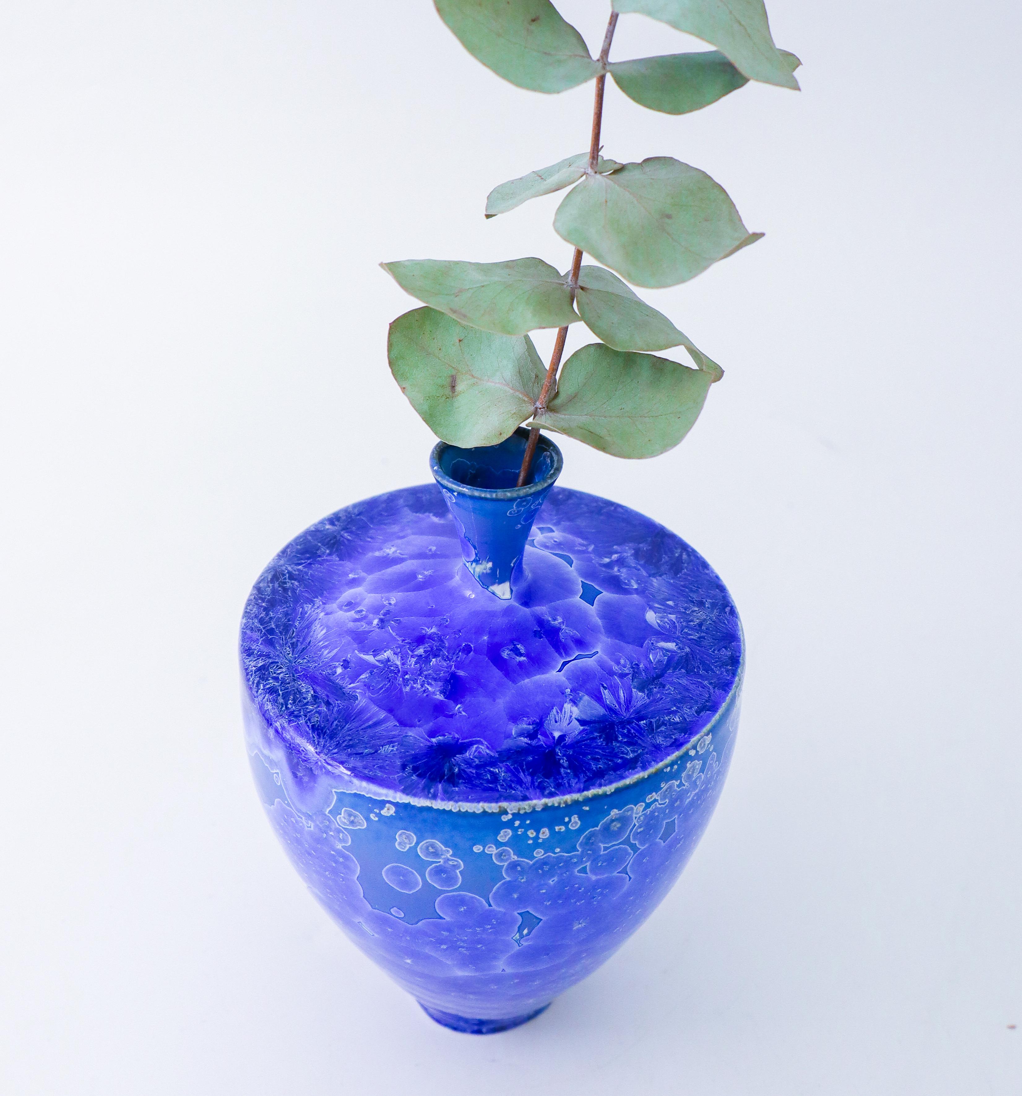 Isak Isaksson Deep Blue Ceramic Vase Crystalline Glaze Contemporary Artist In Excellent Condition For Sale In Stockholm, SE