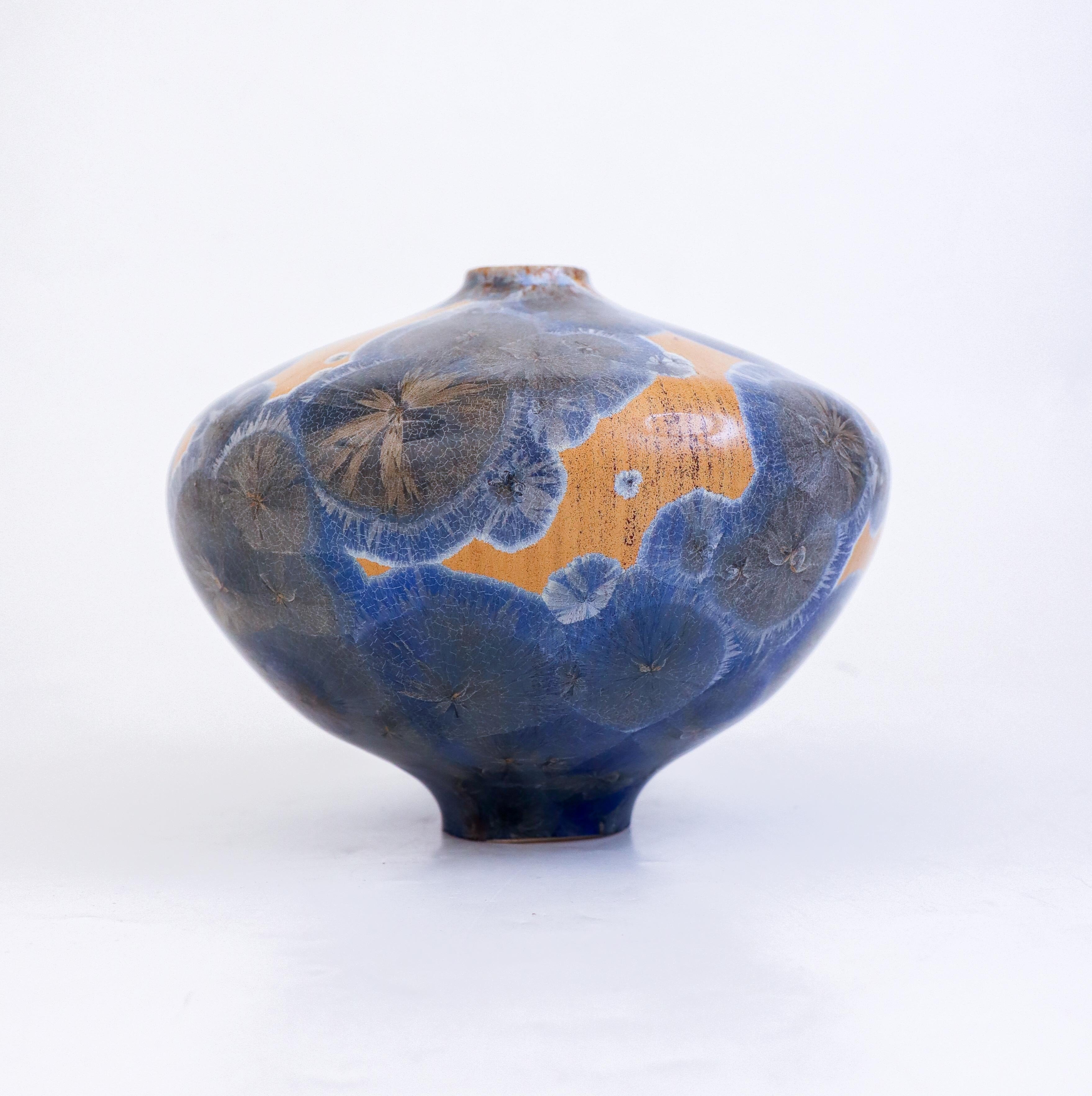 Glazed Isak Isaksson Gold / Gray Ceramic Vase Crystalline Glaze Contemporary Artist