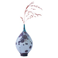 Isak Isaksson Gray, Blue & Red Ceramic Vase Crystalline Glaze Contemporary