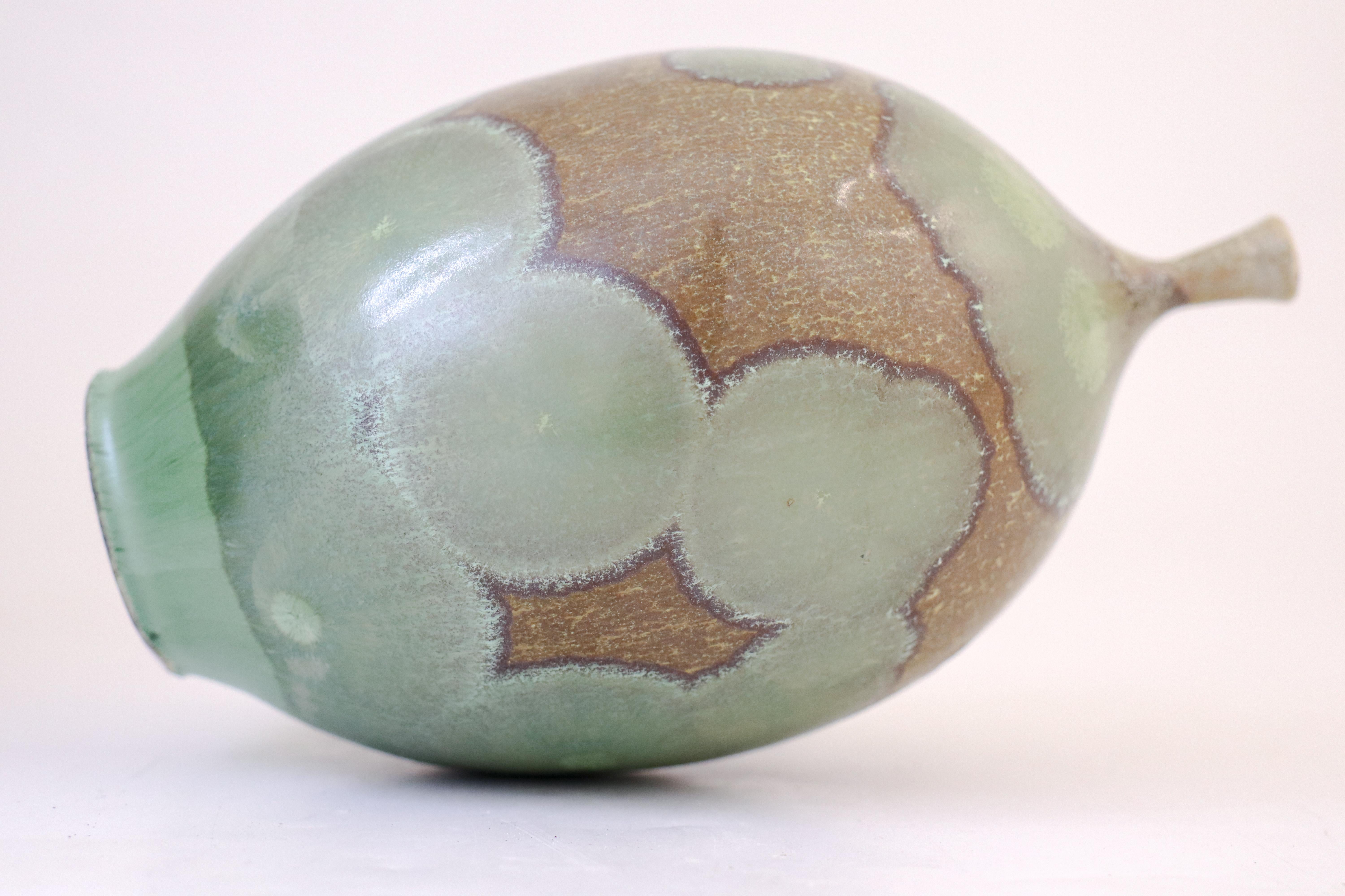 Isak Isaksson - Green & Brown Ceramic Vase Crystalline Glaze Contemporary Artist 1