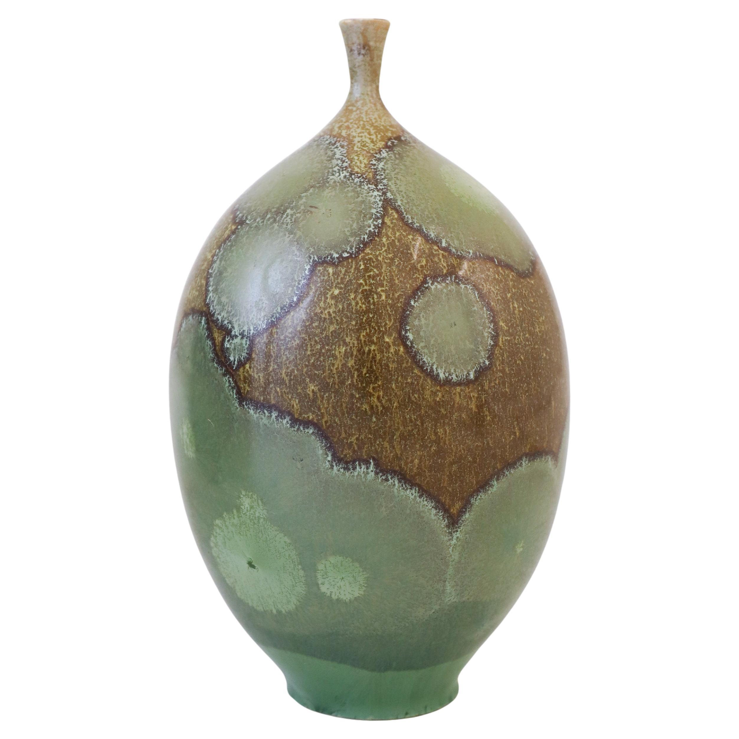 Isak Isaksson - Green & Brown Ceramic Vase Crystalline Glaze Contemporary Artist