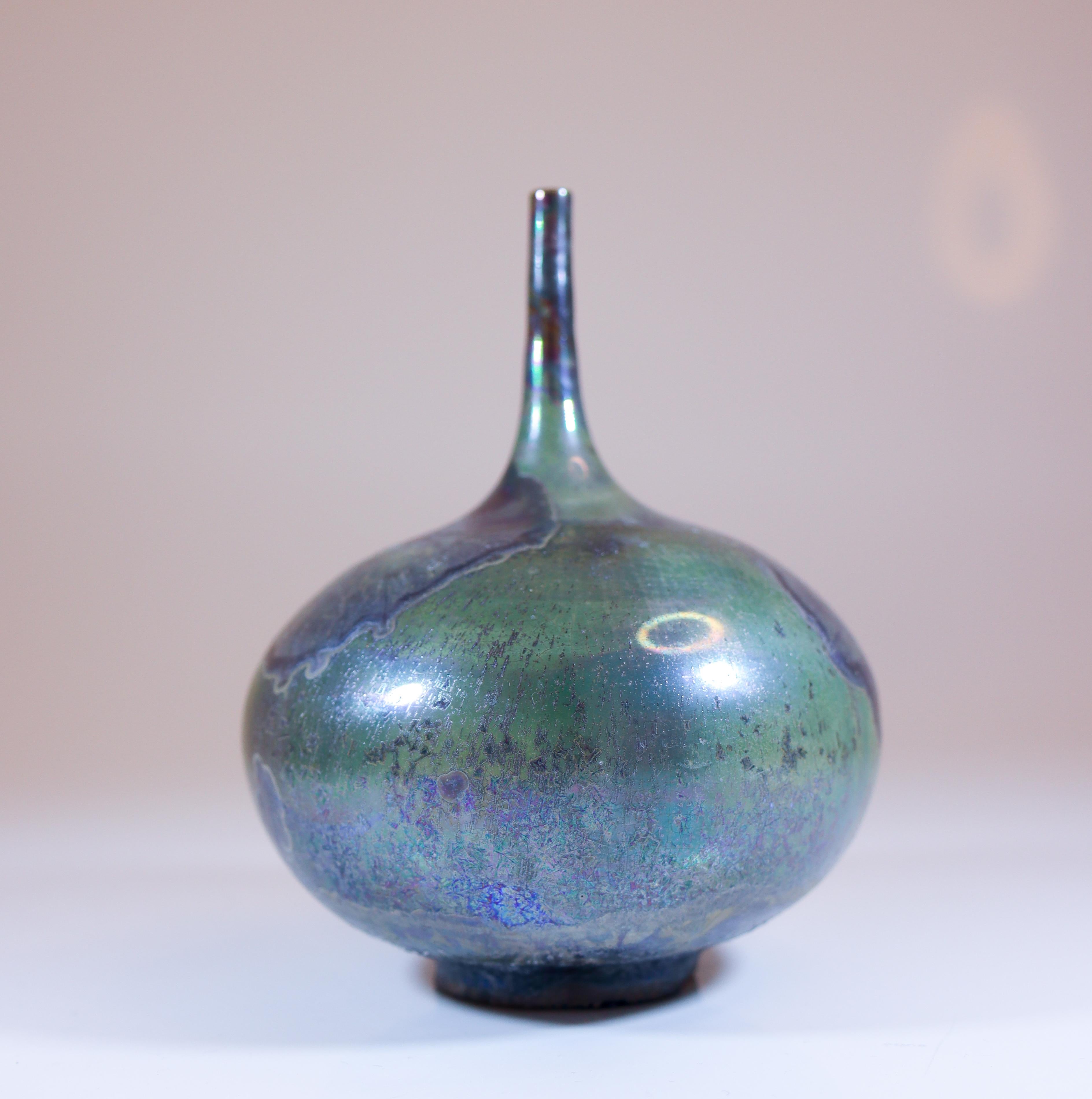 Swedish Isak Isaksson Green Ceramic Vase Crystalline Contemporary Artist