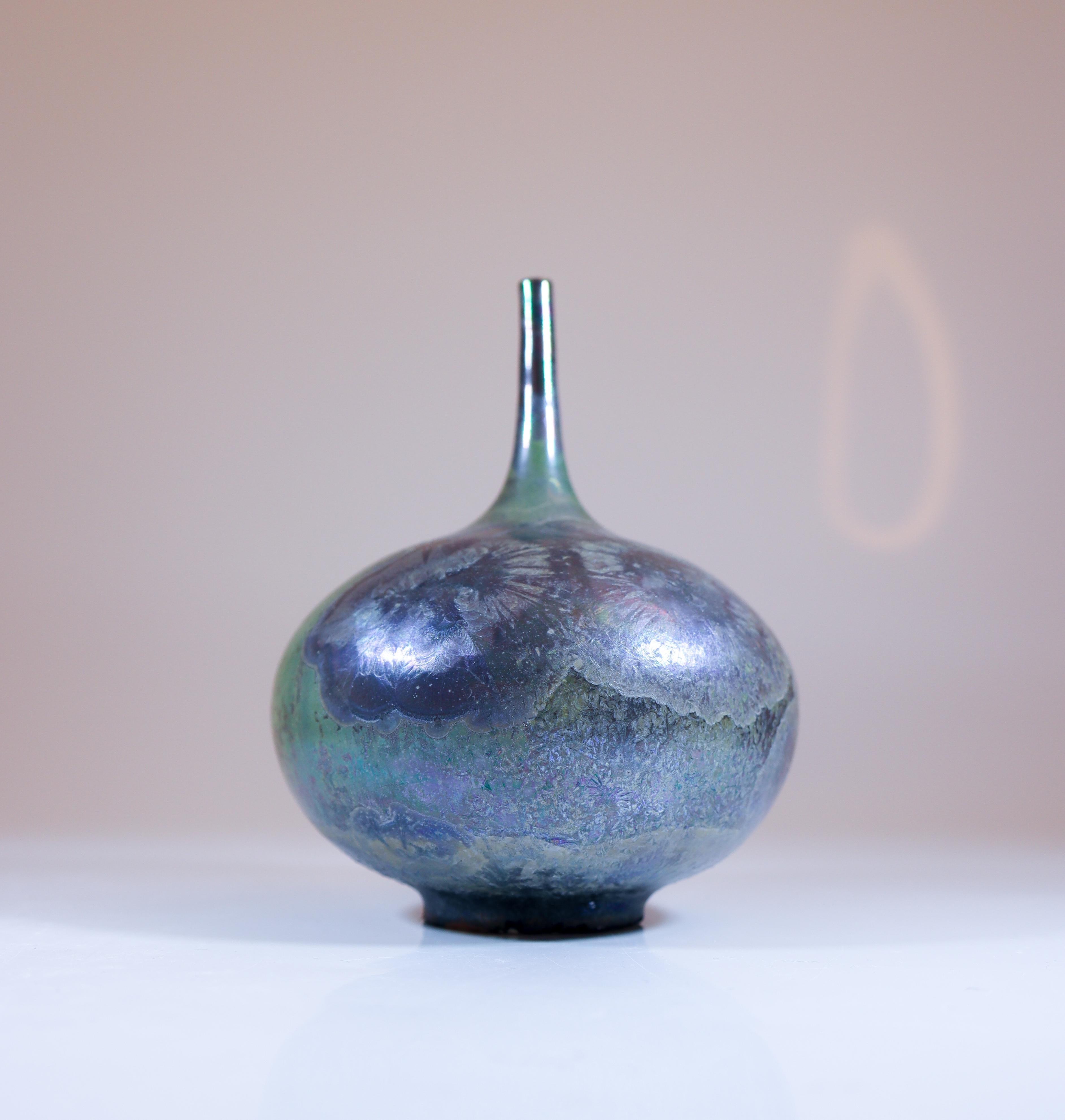 Glazed Isak Isaksson Green Ceramic Vase Crystalline Contemporary Artist