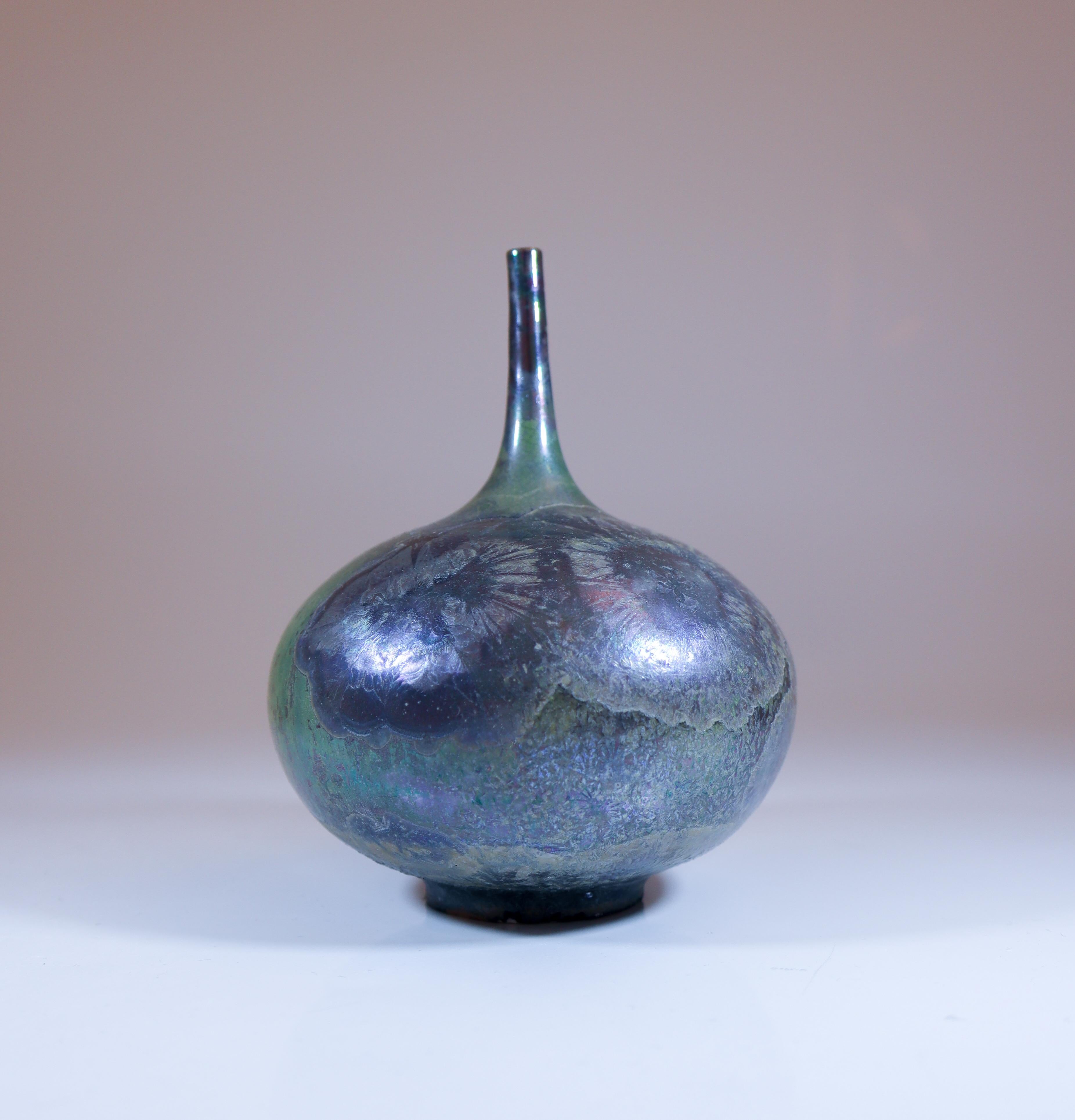 Isak Isaksson Green Ceramic Vase Crystalline Contemporary Artist In Excellent Condition In Stockholm, SE