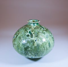 Isak Isaksson Jarrón de cerámica verde Esmalte cristalino Artista contemporáneo