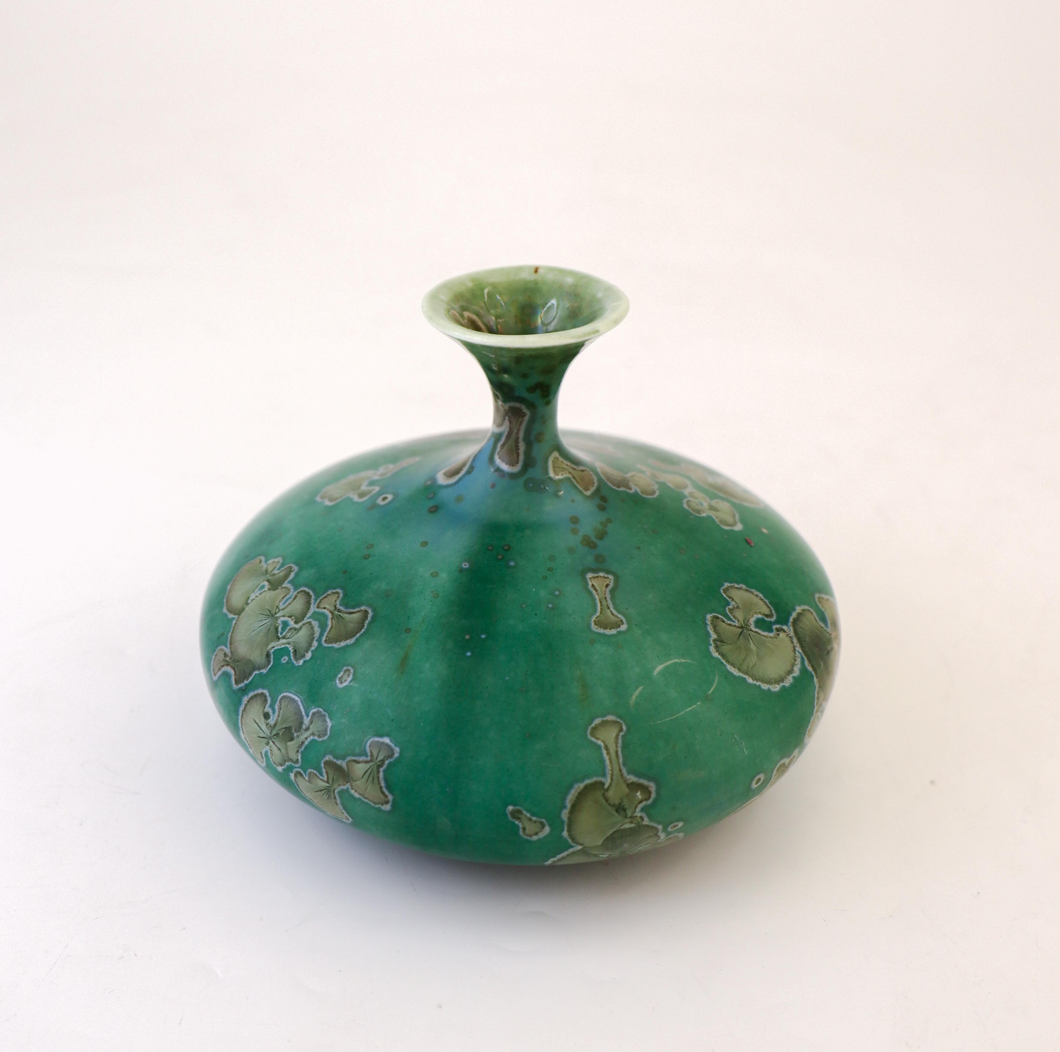 Swedish Isak Isaksson Green Ceramic Vase Crystalline Glaze Contemporary Artist