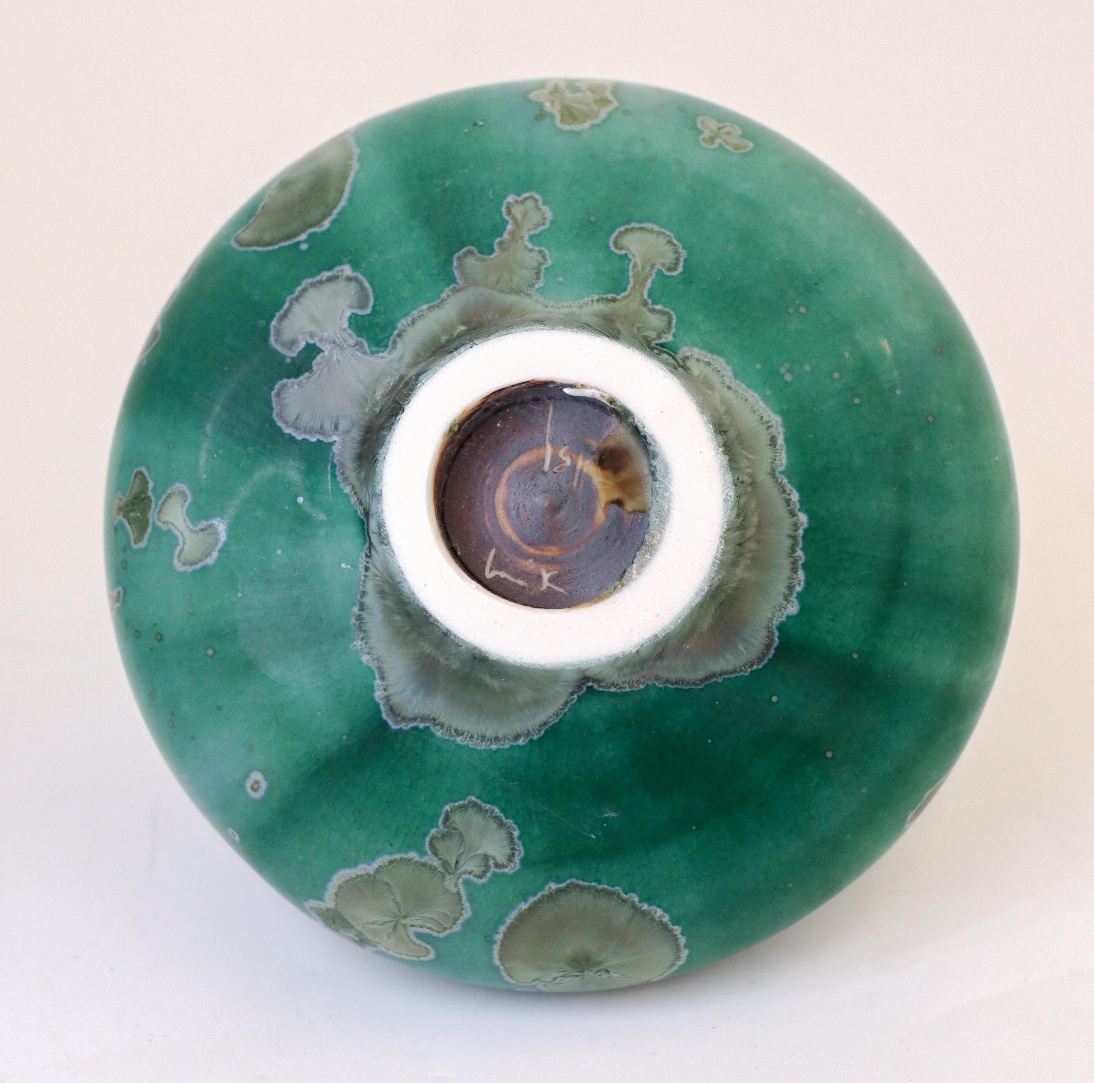 Isak Isaksson Green Ceramic Vase Crystalline Glaze Contemporary Artist In Excellent Condition In Stockholm, SE