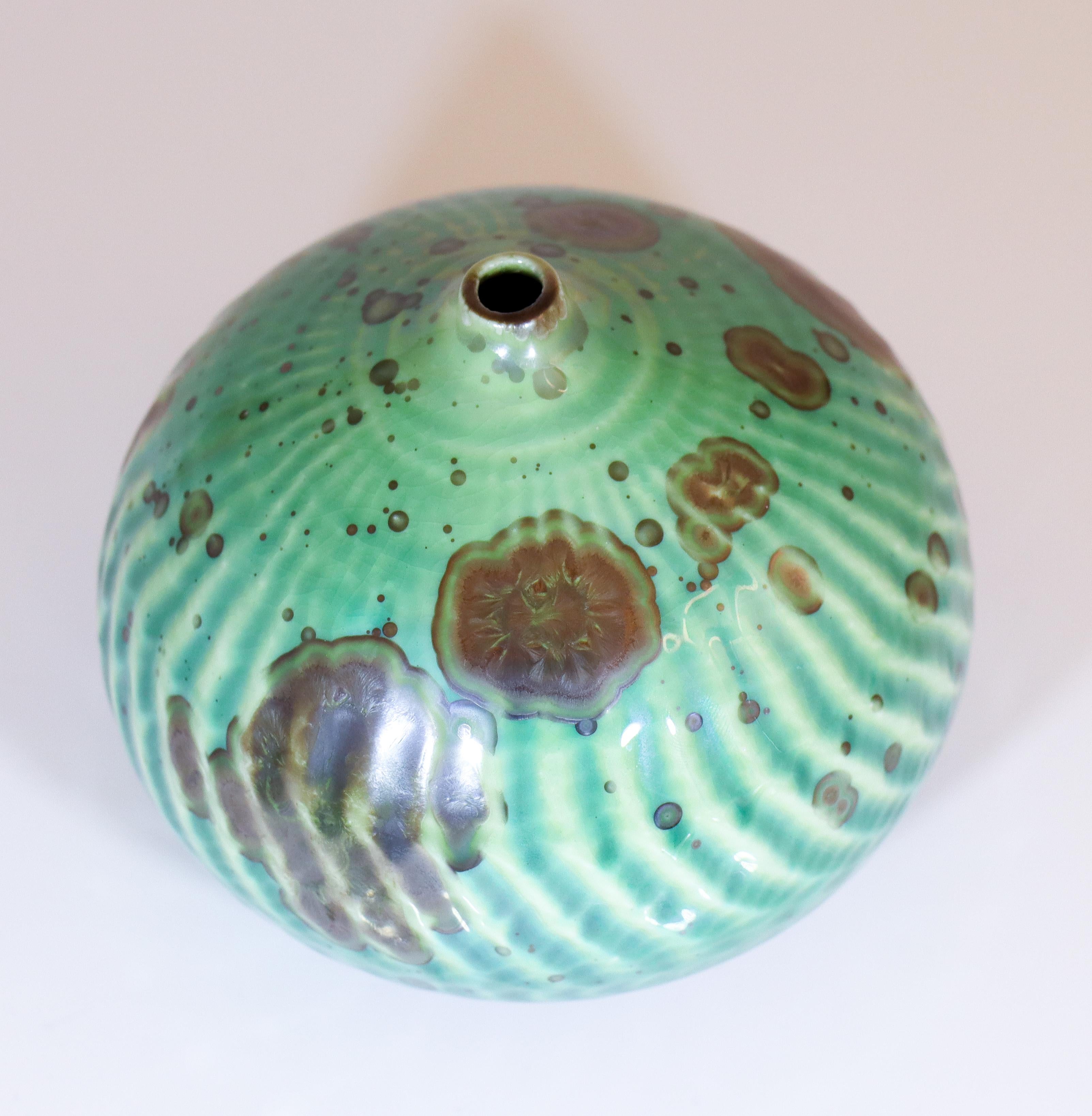 Isak Isaksson Green Ceramic Vase - Crystalline Glaze Contemporary Artist For Sale 1
