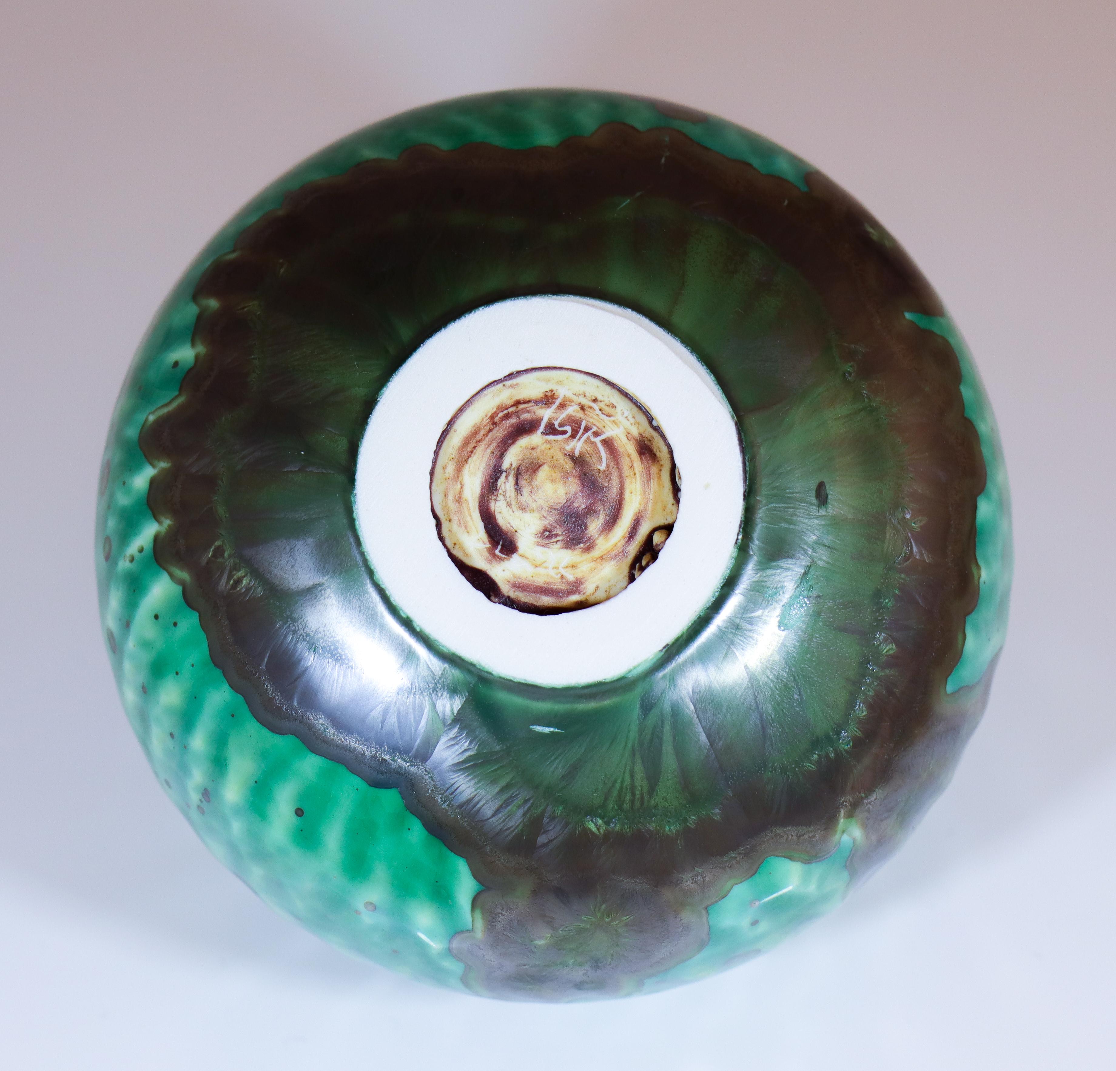 Isak Isaksson Green Ceramic Vase - Crystalline Glaze Contemporary Artist For Sale 2