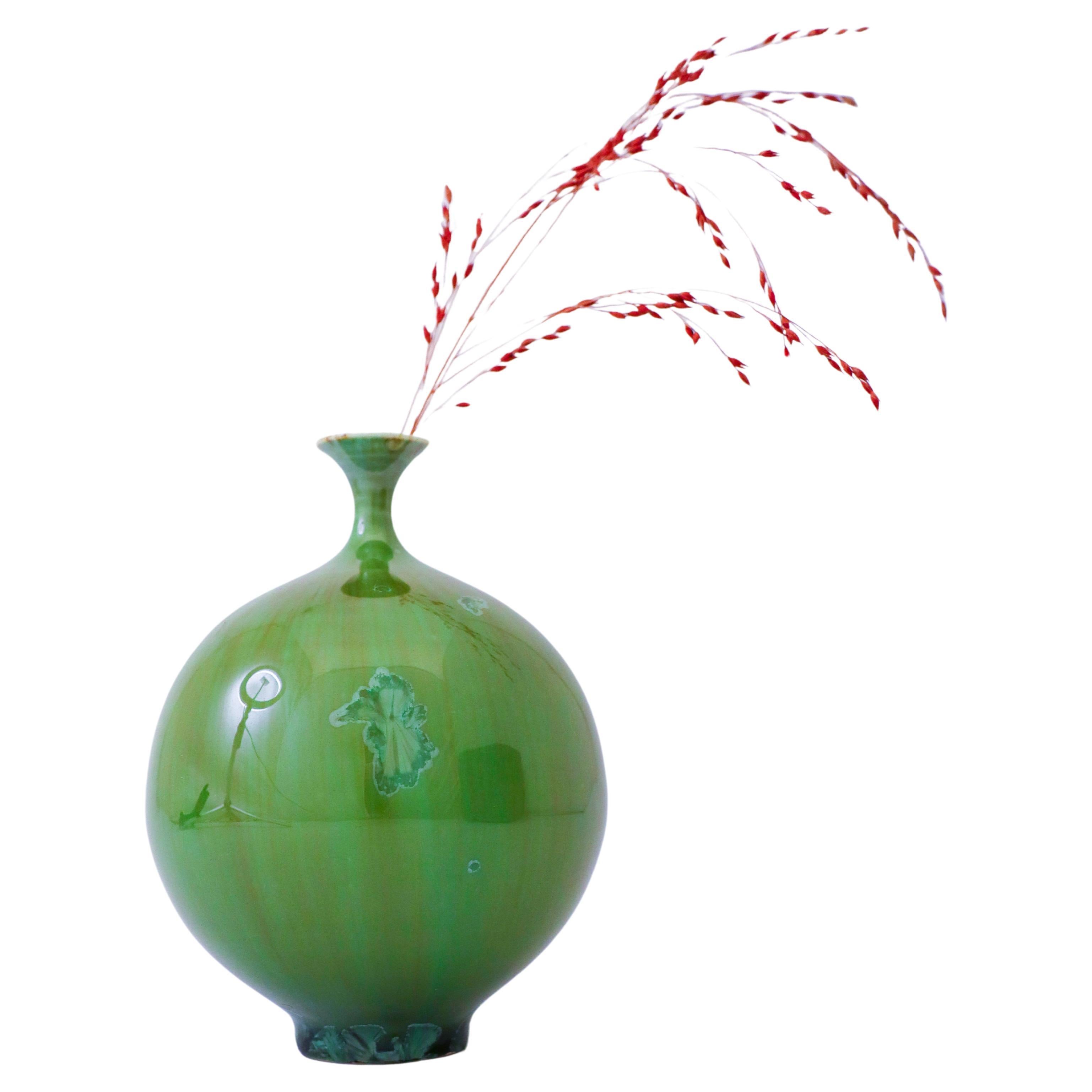 Isak Isaksson Green Ceramic Vase Crystalline Glaze - Contemporary Artist For Sale