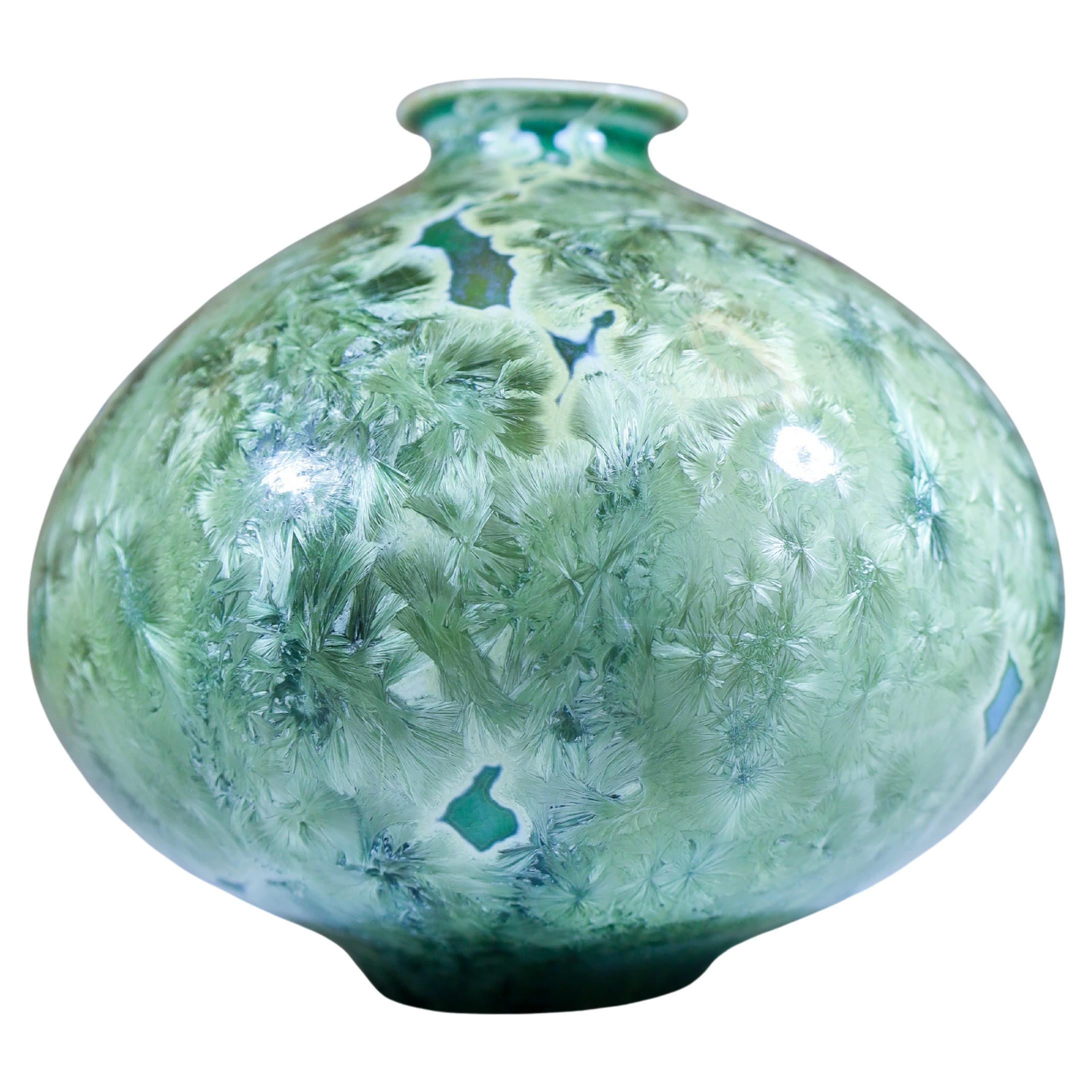 Isak Isaksson Vase en céramique verte Glace cristalline Artiste contemporain
