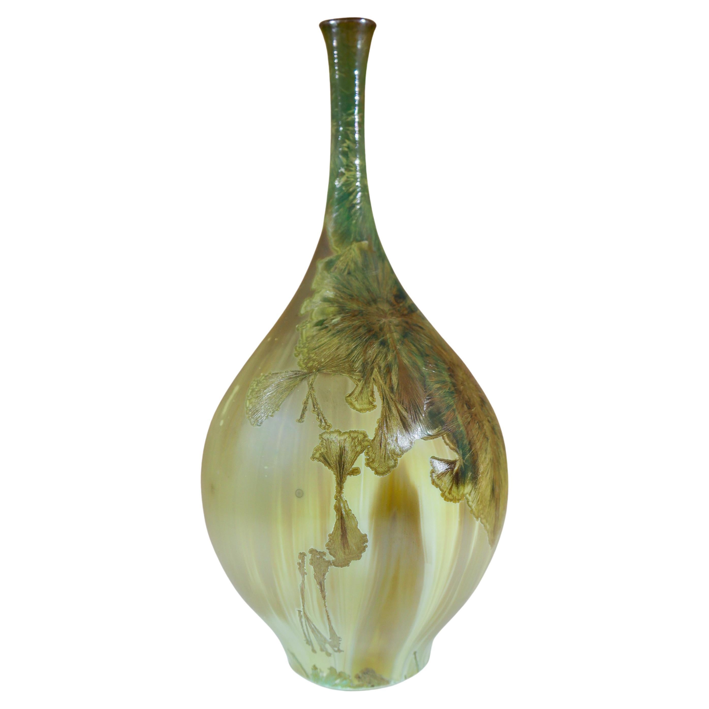 Isak Isaksson - Vase en céramique verte émail cristallin Artiste contemporain en vente