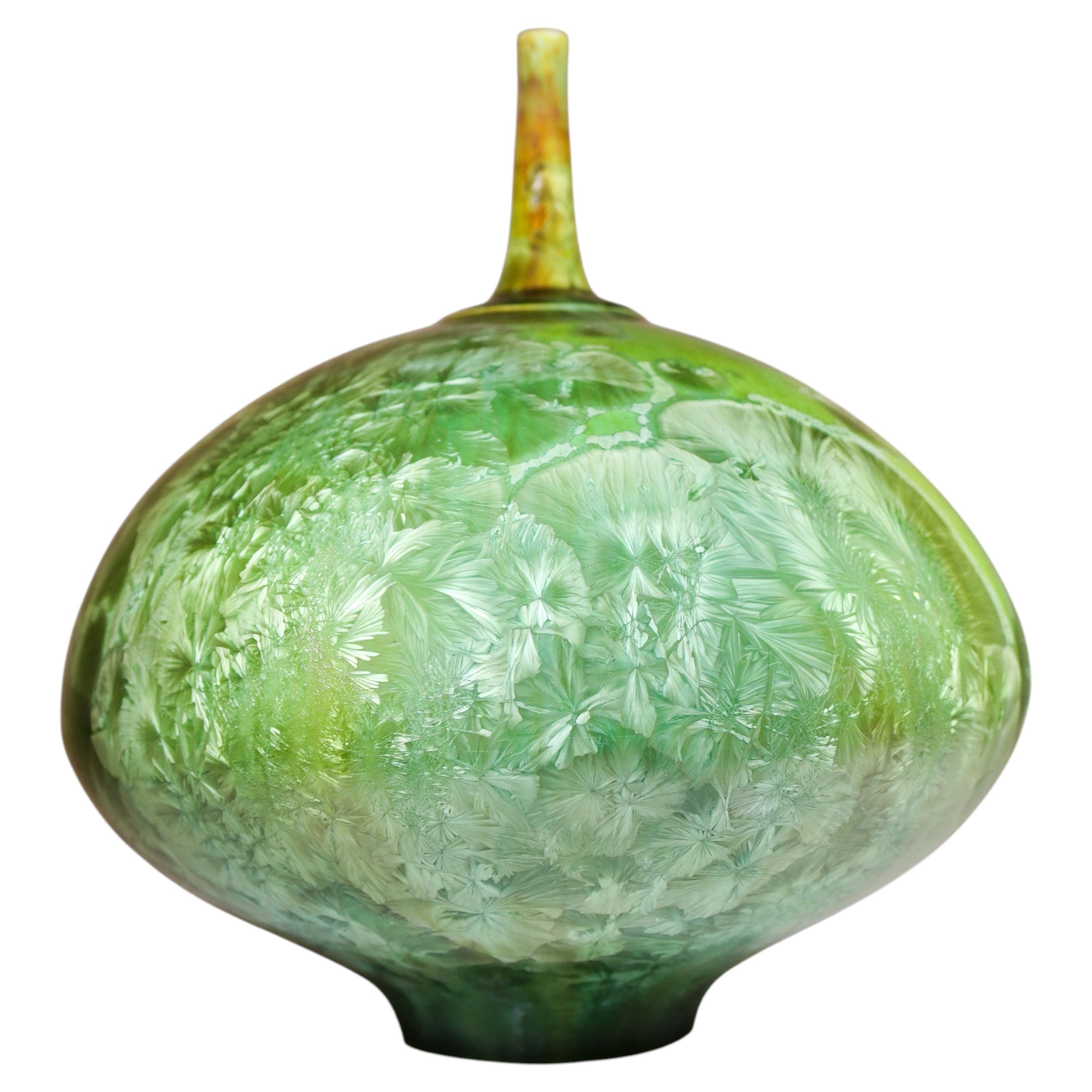 Isak Isaksson - Green Ceramic Vase Crystalline Glaze Contemporary Artist