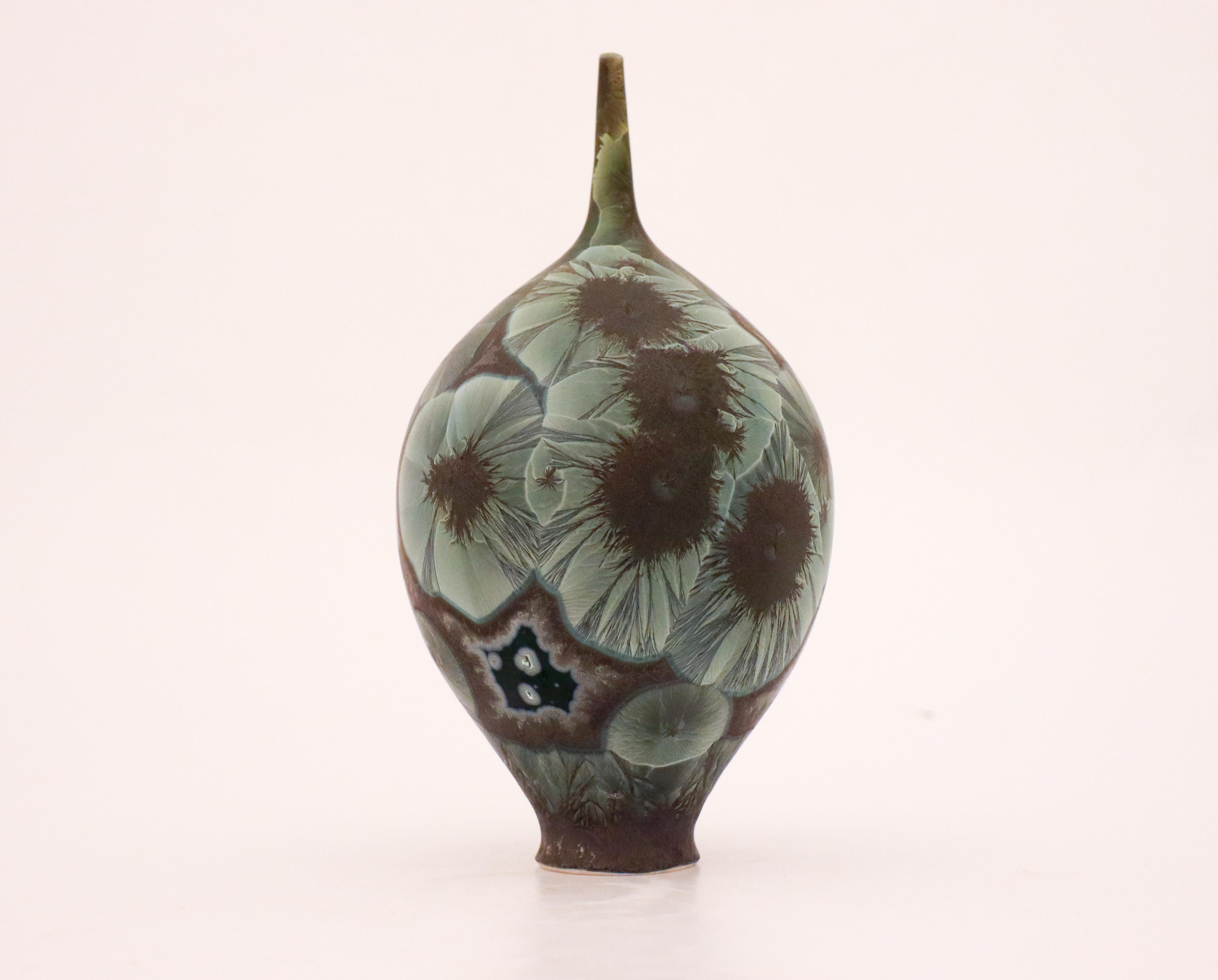 Scandinavian Modern Isak Isaksson, Green Crystalline Glaze, Contemporary Swedish Ceramicist