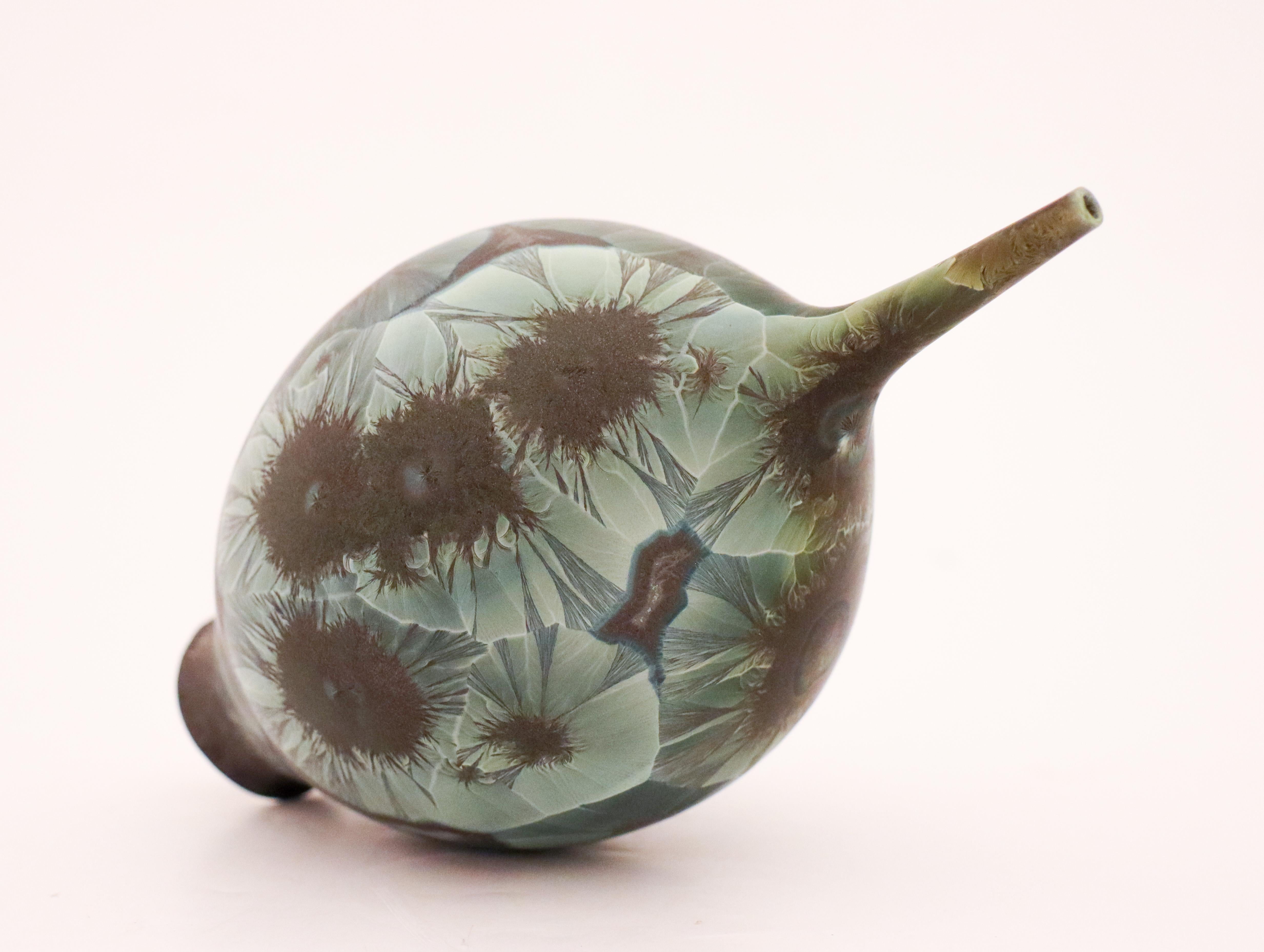 Stoneware Isak Isaksson, Green Crystalline Glaze, Contemporary Swedish Ceramicist
