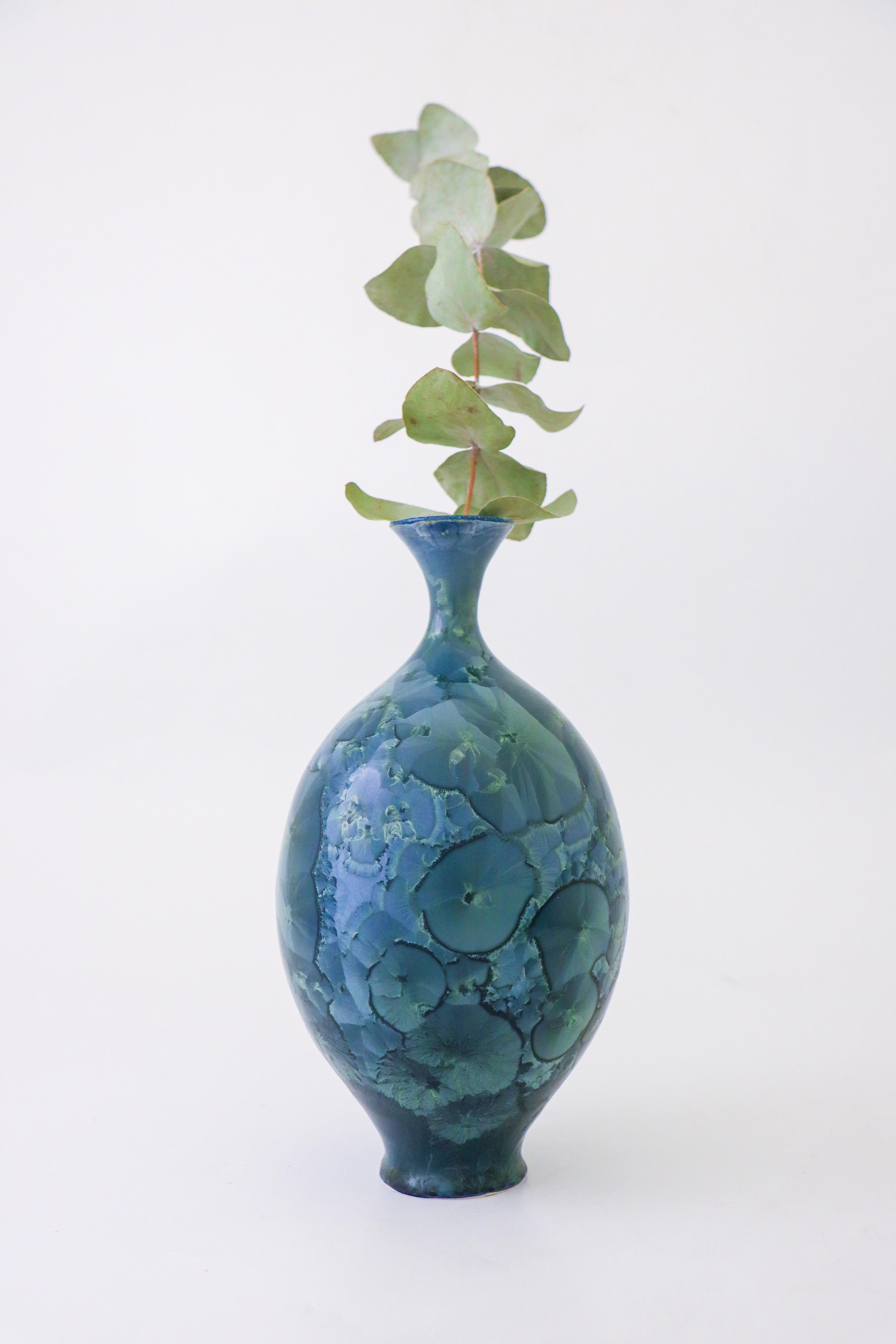 Glazed Isak Isaksson Green Metallic Ceramic Vase Crystalline Glaze Contemporary Artist For Sale