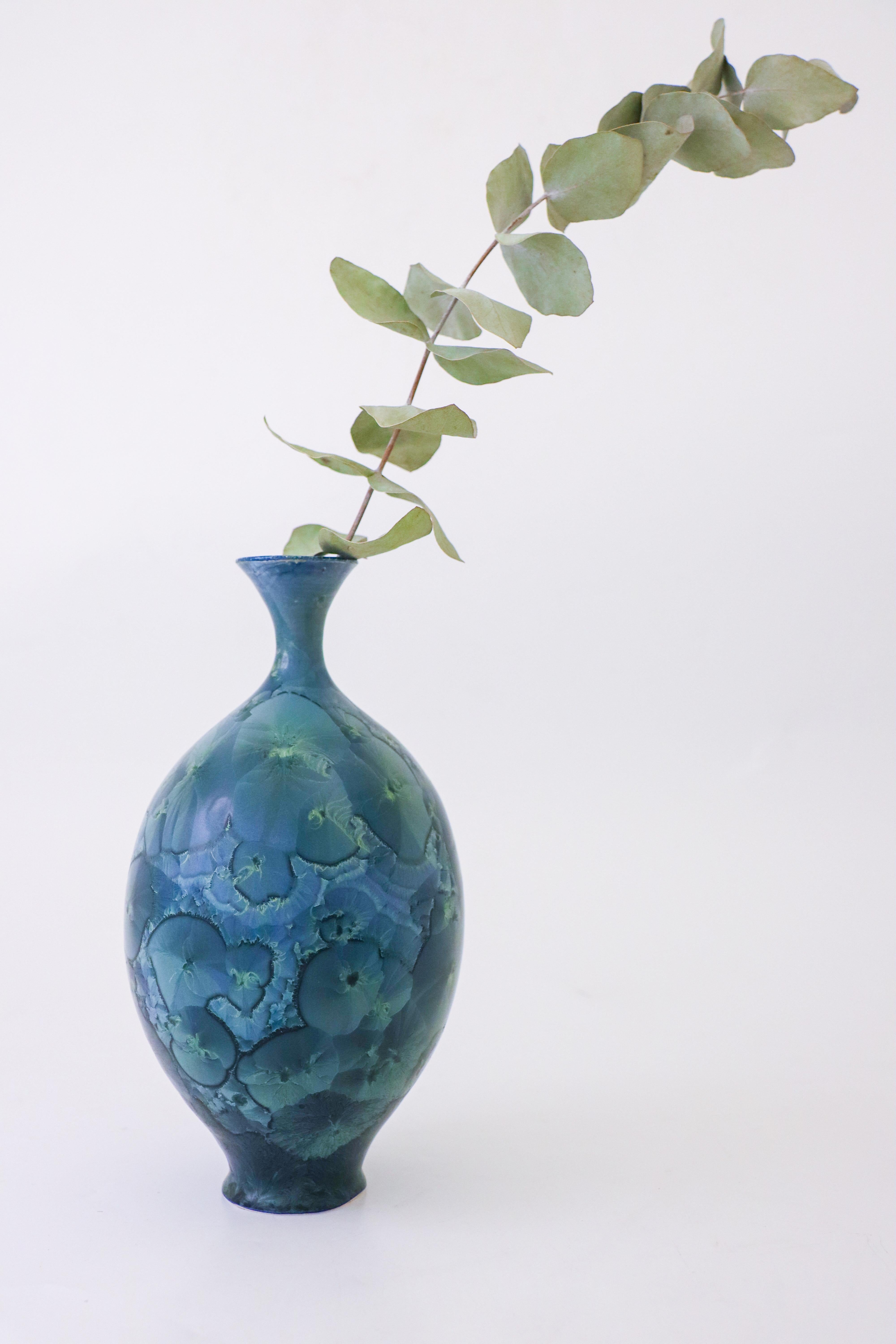 Isak Isaksson Green Metallic Ceramic Vase Crystalline Glaze Contemporary Artist In Excellent Condition For Sale In Stockholm, SE