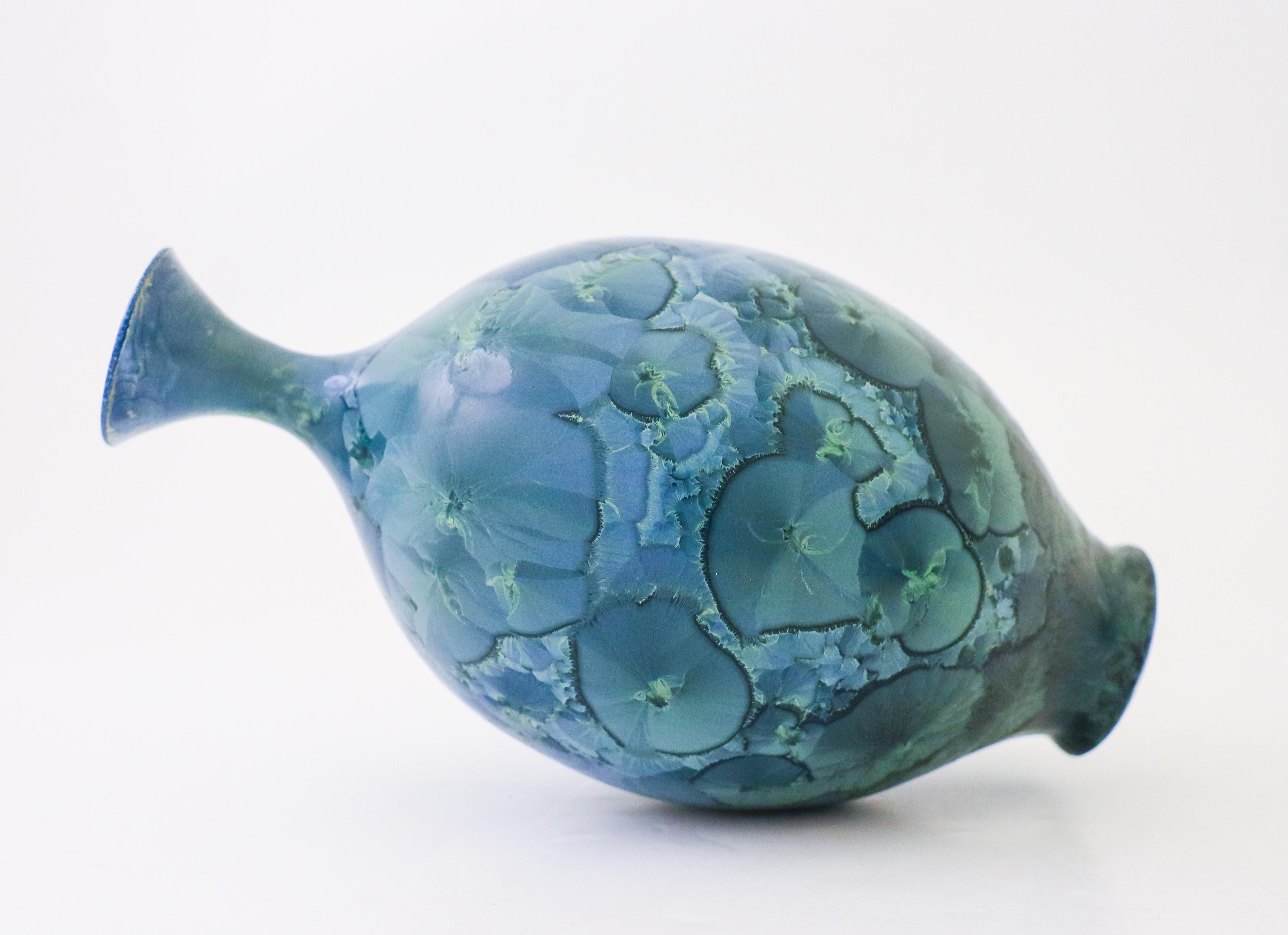 Isak Isaksson Green Metallic Ceramic Vase Crystalline Glaze Contemporary Artist For Sale 2