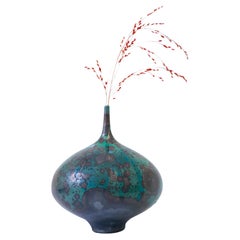 Isak Isaksson Green Metallic Ceramic Vase Crystalline Glaze Contemporary Artist