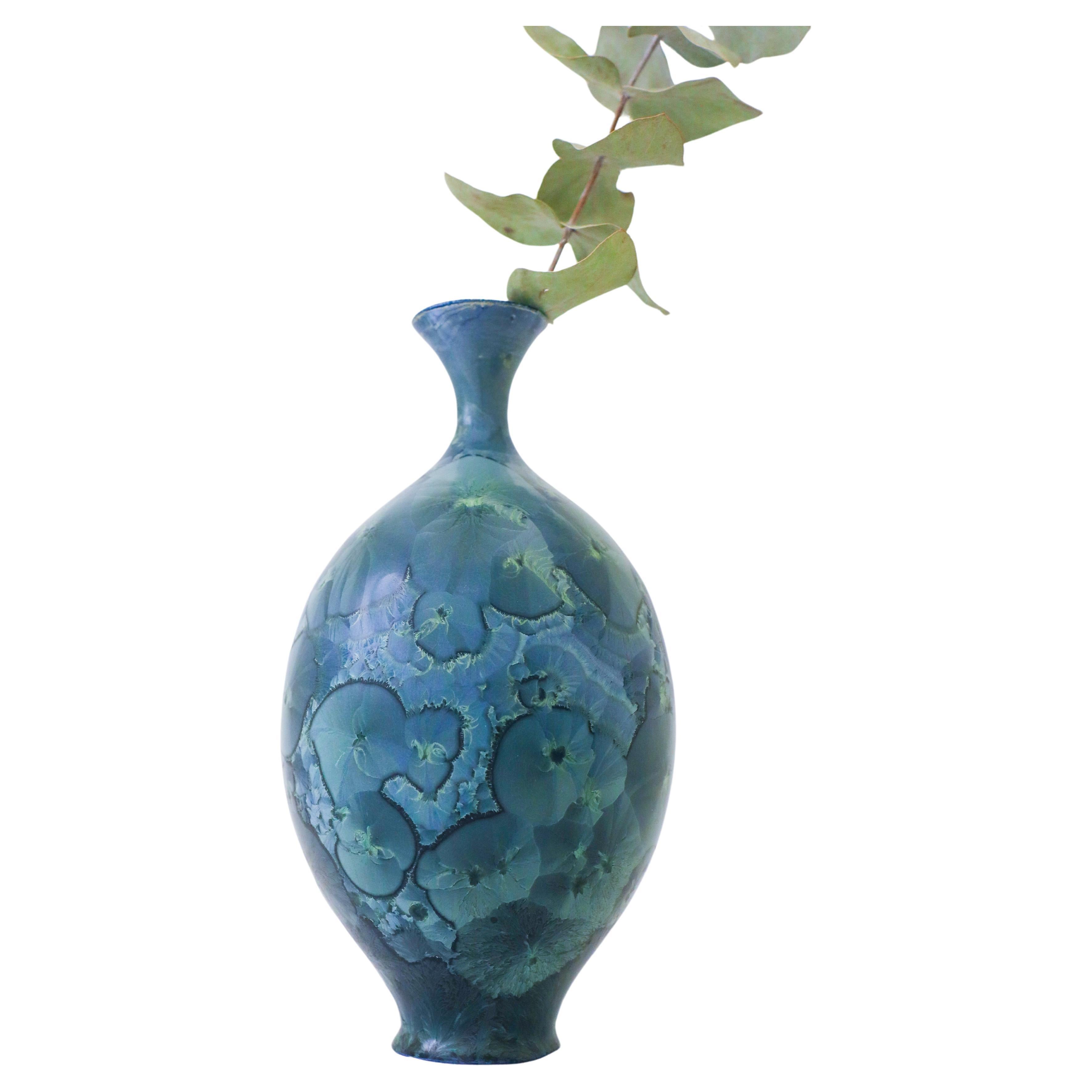 Isak Isaksson Green Metallic Ceramic Vase Crystalline Glaze Contemporary Artist For Sale