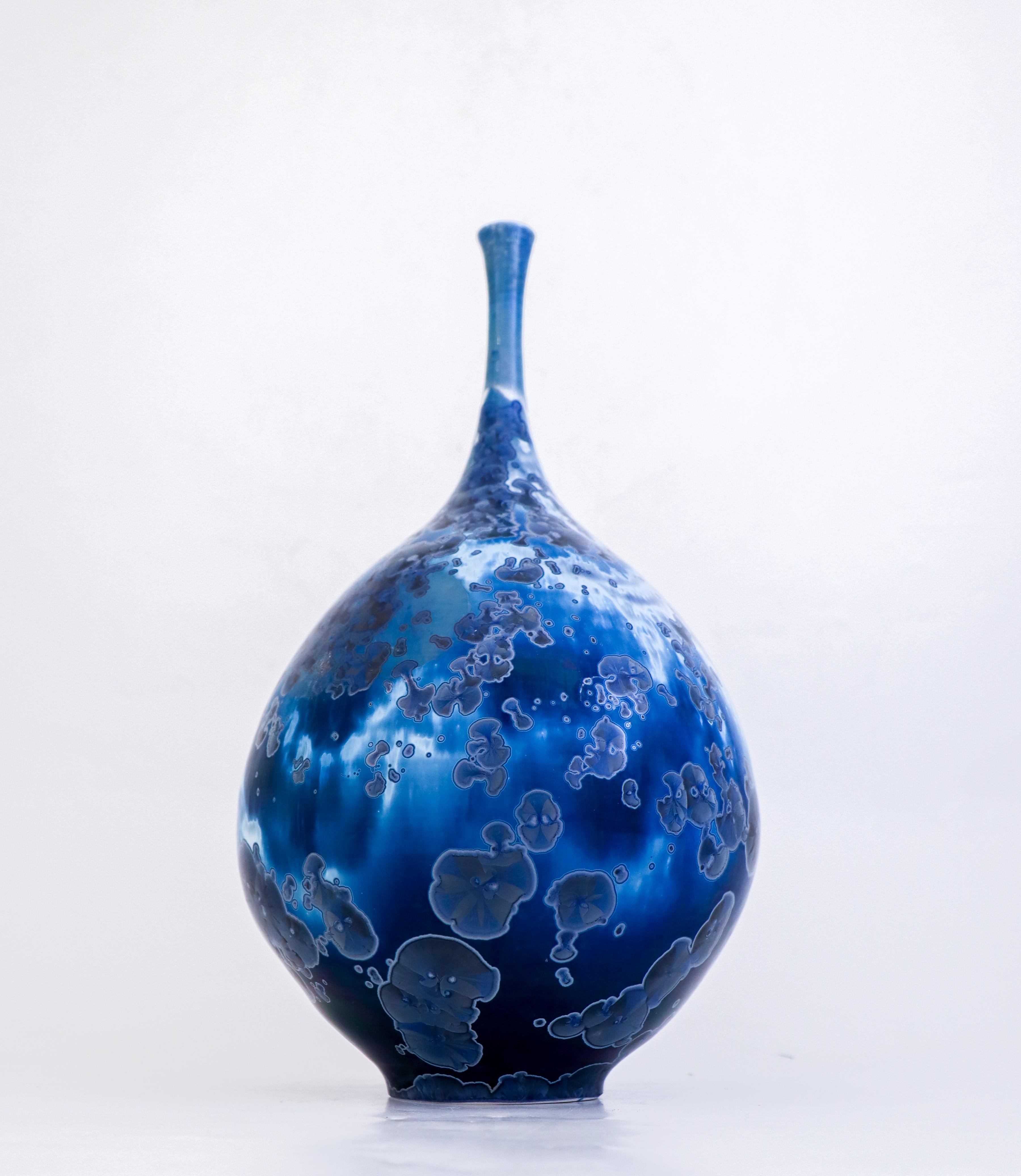 Scandinavian Modern Isak Isaksson Large Blue Ceramic Vase, Crystalline Glaze Contemporary Artist