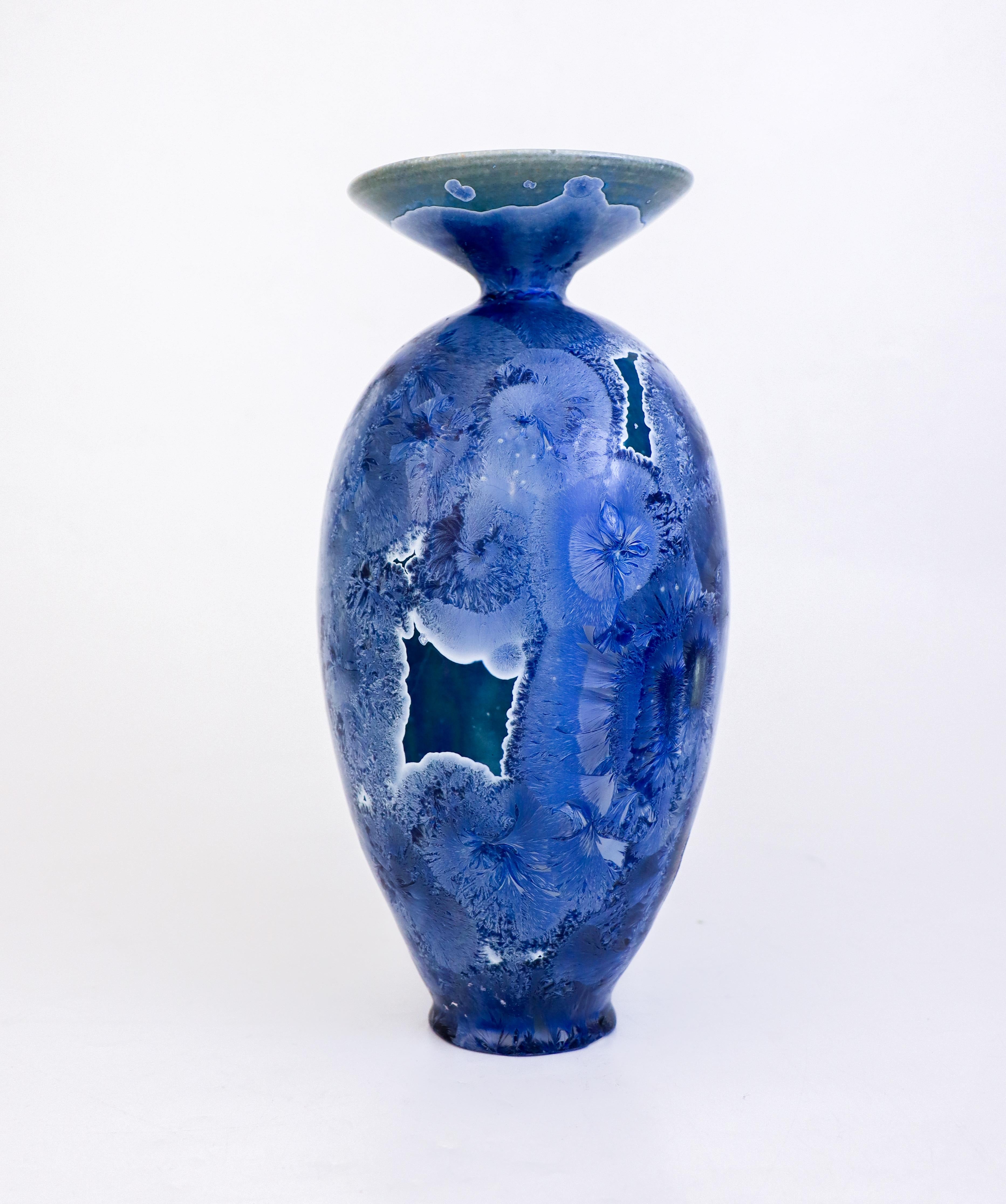 Scandinavian Modern Isak Isaksson Large Blue Ceramic Vase, Crystalline Glaze Contemporary Artist