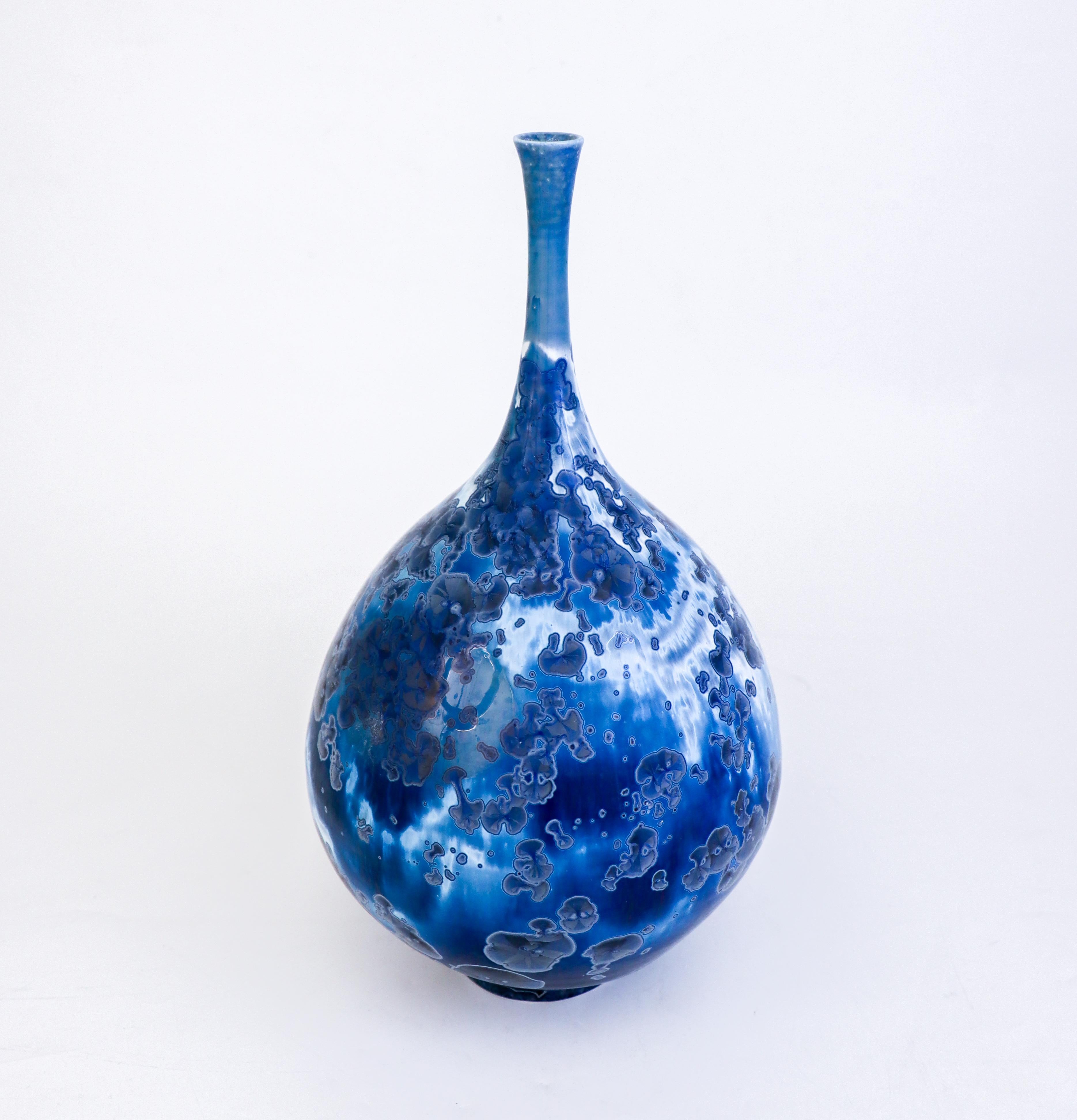 Swedish Isak Isaksson Large Blue Ceramic Vase, Crystalline Glaze Contemporary Artist