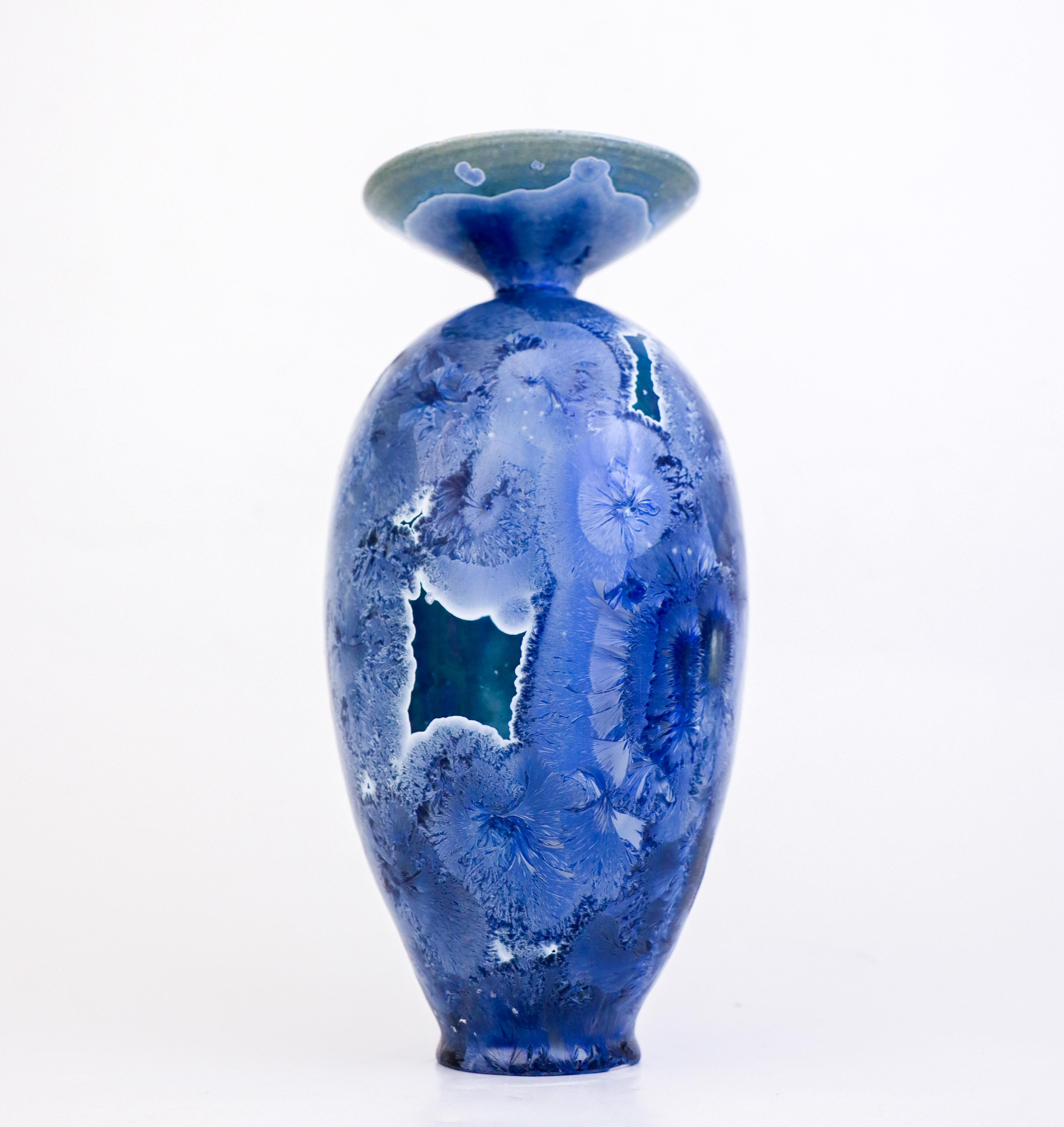 Swedish Isak Isaksson Large Blue Ceramic Vase, Crystalline Glaze Contemporary Artist